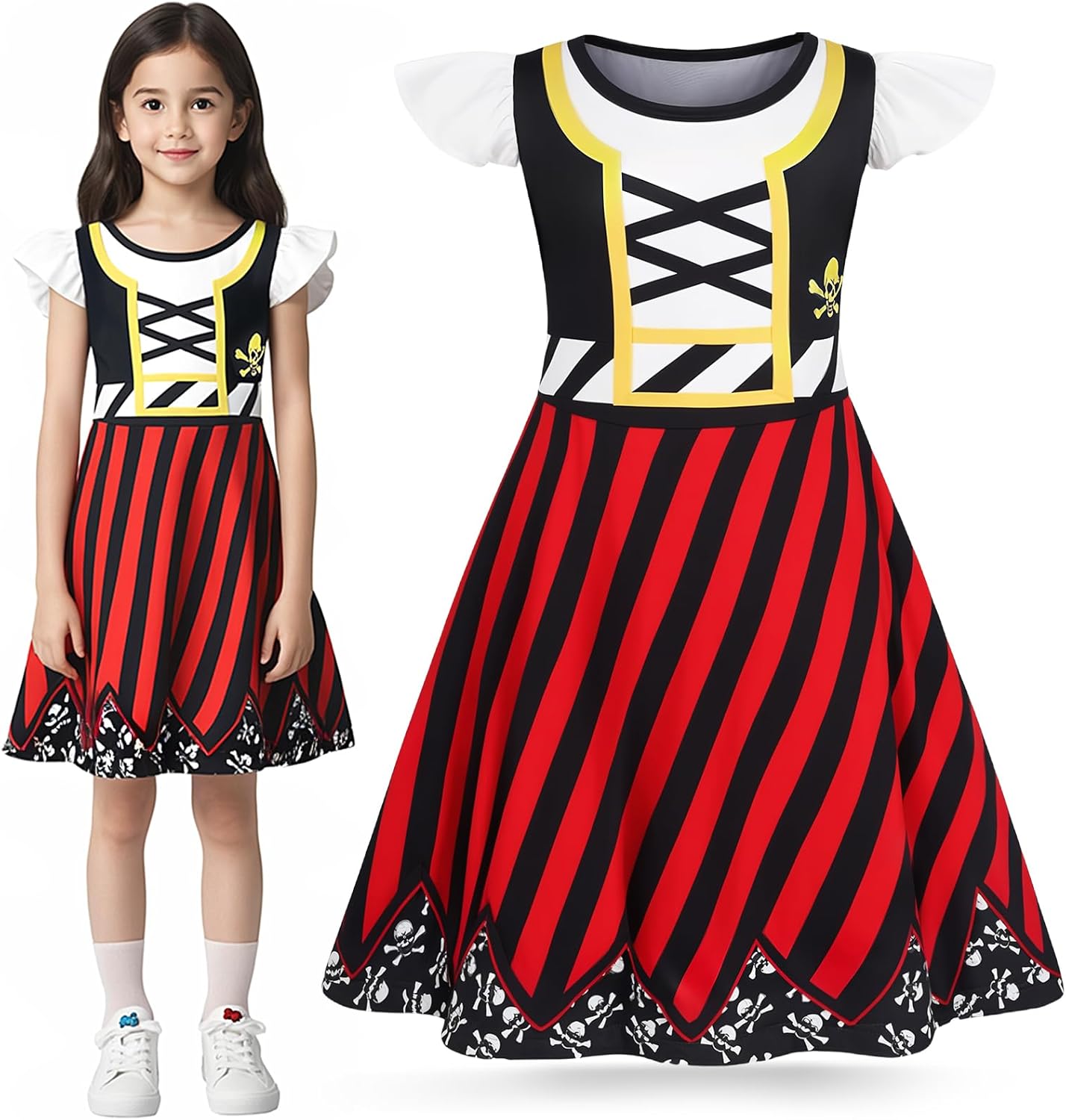 Girls Pirate Dress Toddler Buccaneer Costume Kids Dance Skirt Birthday Party Halloween Role Play Outfits