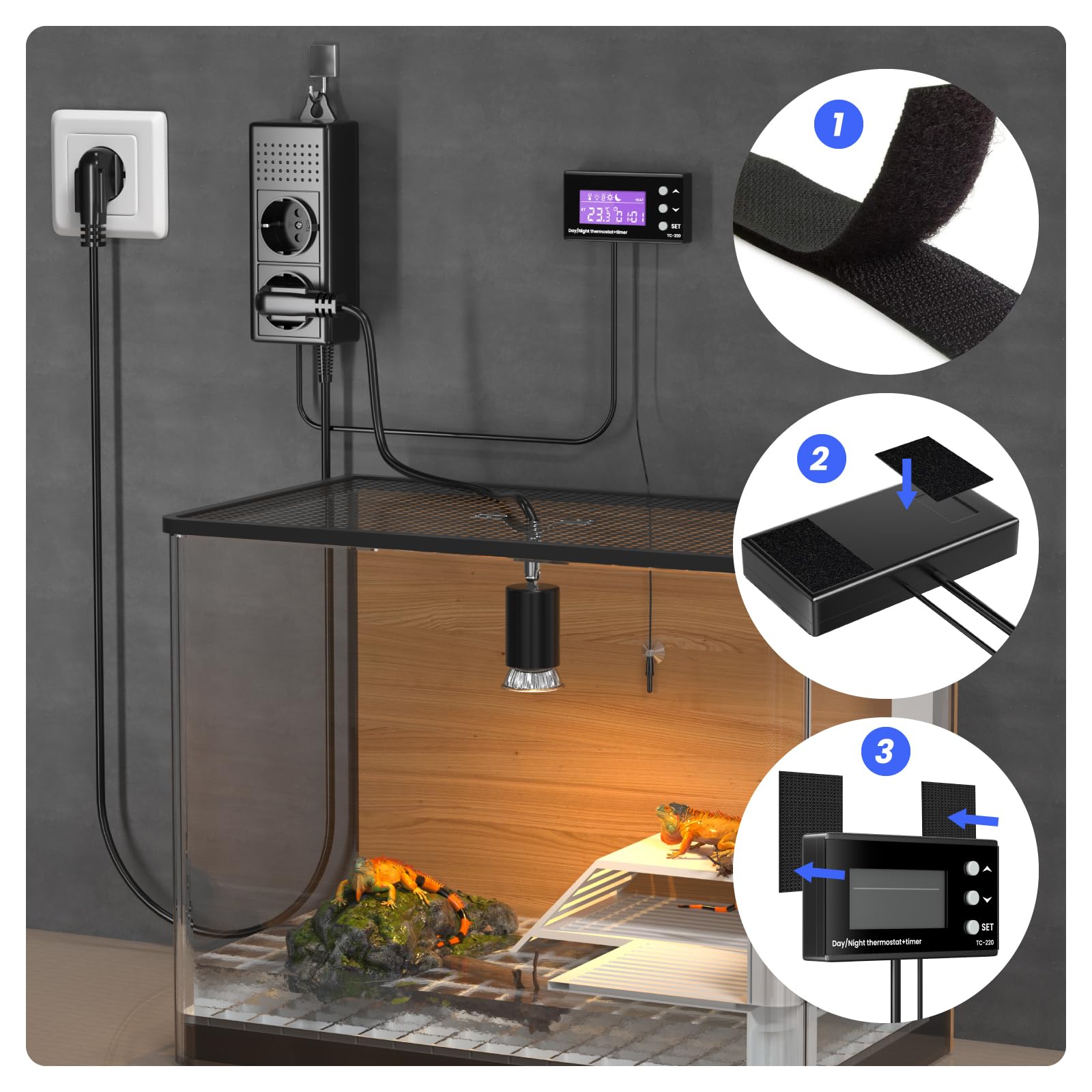 GlowUp Enchufe con Termostato, Termostato Digital para Reptiles Controlador de Temperatura con Temporizador, Regulador de Temperatura de Calefacción/Refrigeración para Acuario, Invernadero, Reptil