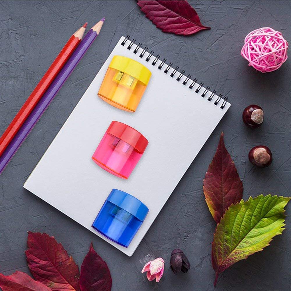 Set 4 Temperamatite Doppio Foro Con Contenitore Trucioli - Colori Blu, Verde, Arancione, Rosa Per Scuola E Ufficio