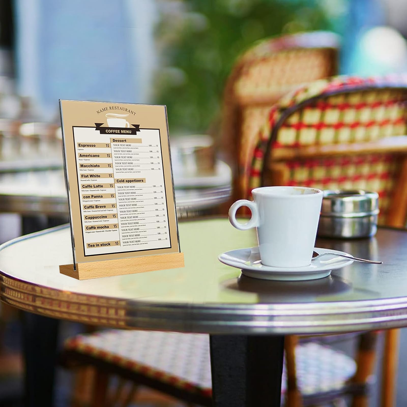 Yoosso Espositore Da Tavolo, Formato A5, 4 Pezzi, A Forma Di L, Formato A5, In Acrilico, Con Base In Legno, Per Menu, Bar, Ristorante, Negozio, Matrimonio, 21 X 14,3 Cm