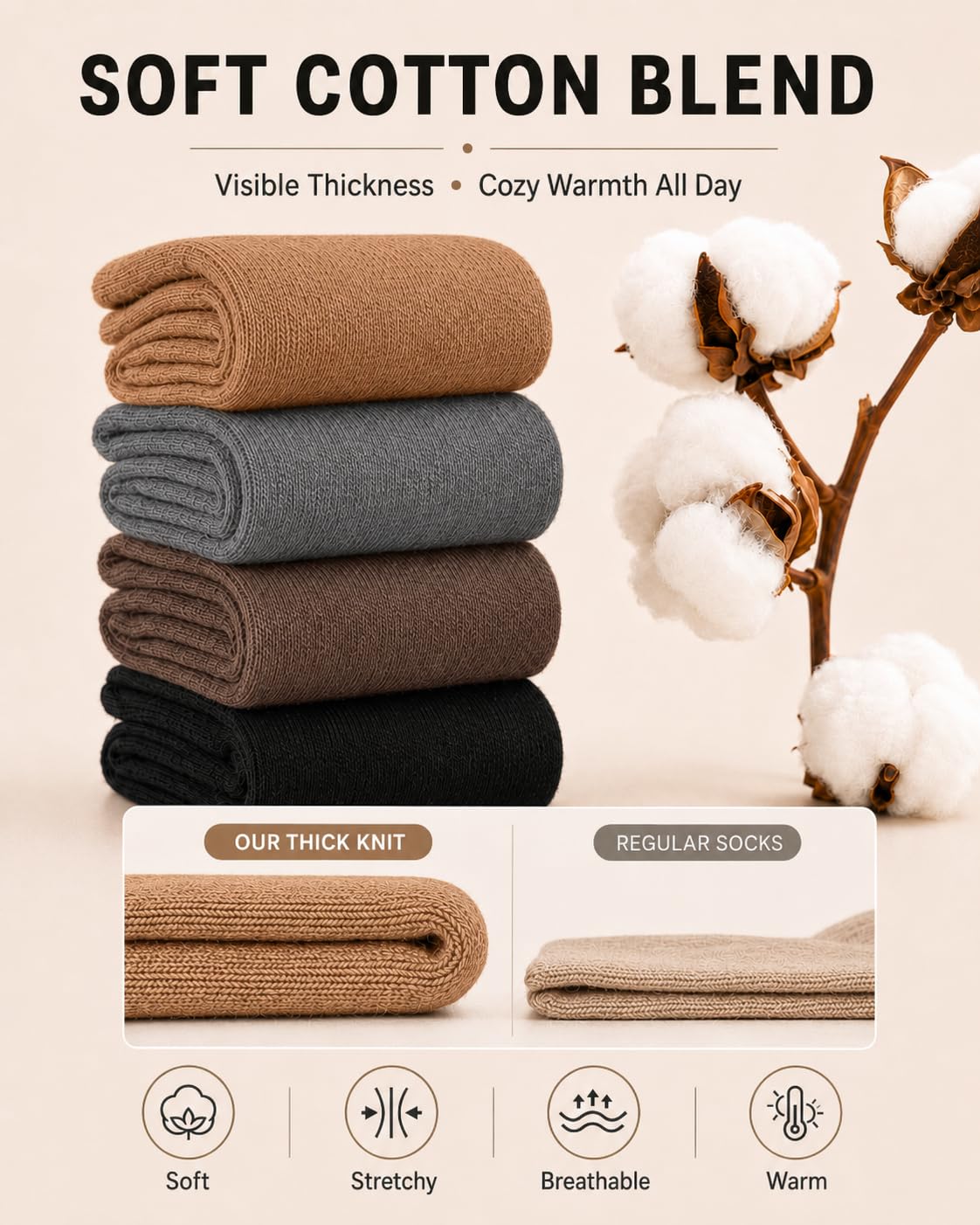 Aoliks Calcetines cálidos hasta la rodilla para mujer, calcetines térmicos de algodón para senderismo, esquí, regalos de invierno