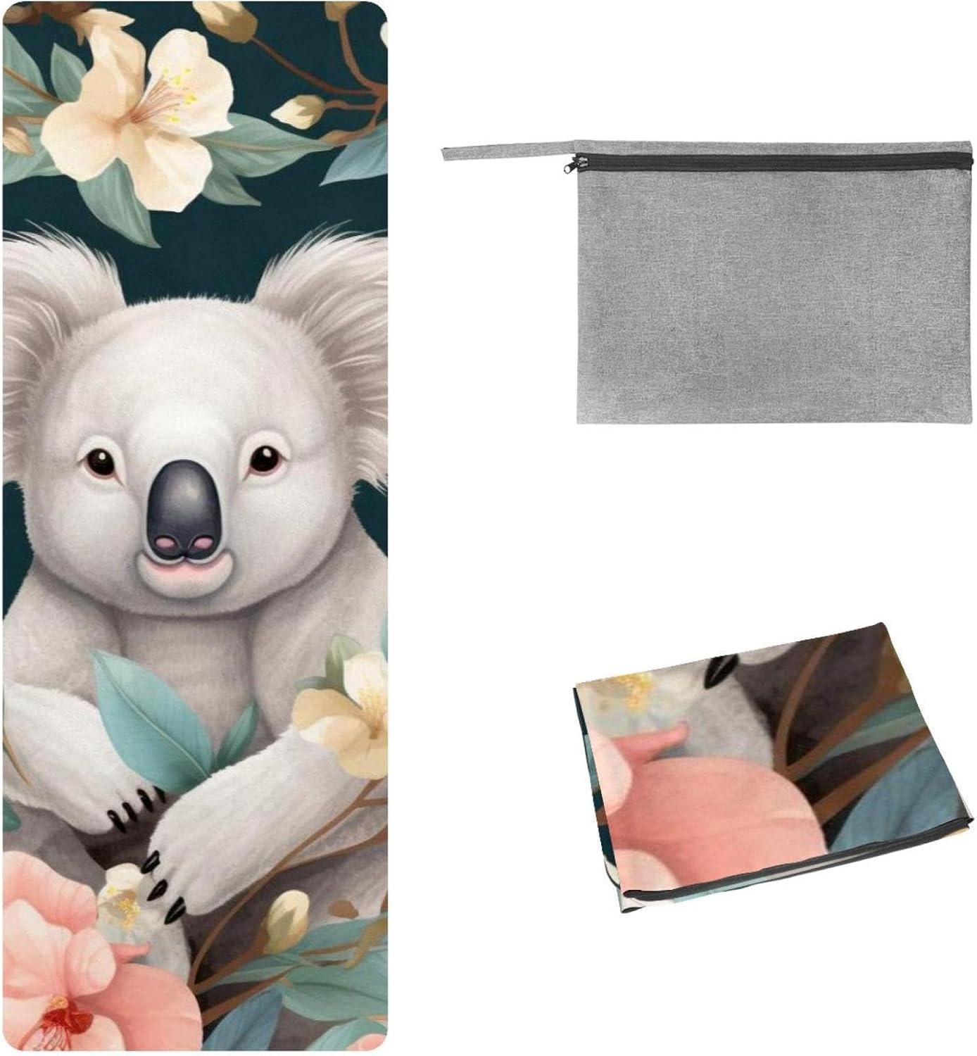 Yoga Towel, Koala Flowers Pattern Non Slip Sweat Absorbent Hot Yoga Mat Towel for Hot Yoga, Pilates and Fitness - 72.8" x 26.8"