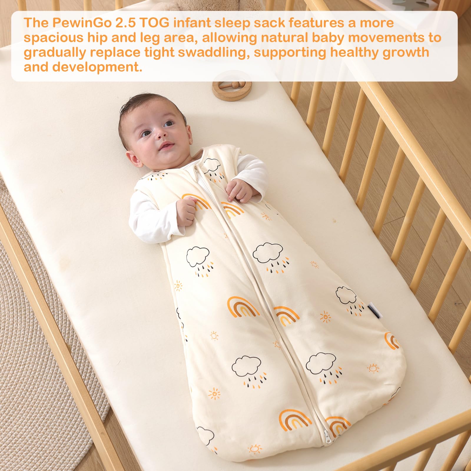 PewinGo Sacco Nanna Neonato 2.5 TOG 0-6 Mesi | Fibre di Cotone e Poliestere| Coperta Indossabile con Doppia Cerniera | Morbido, Delicato Sulla Pelle & Lavabile in Lavatrice
