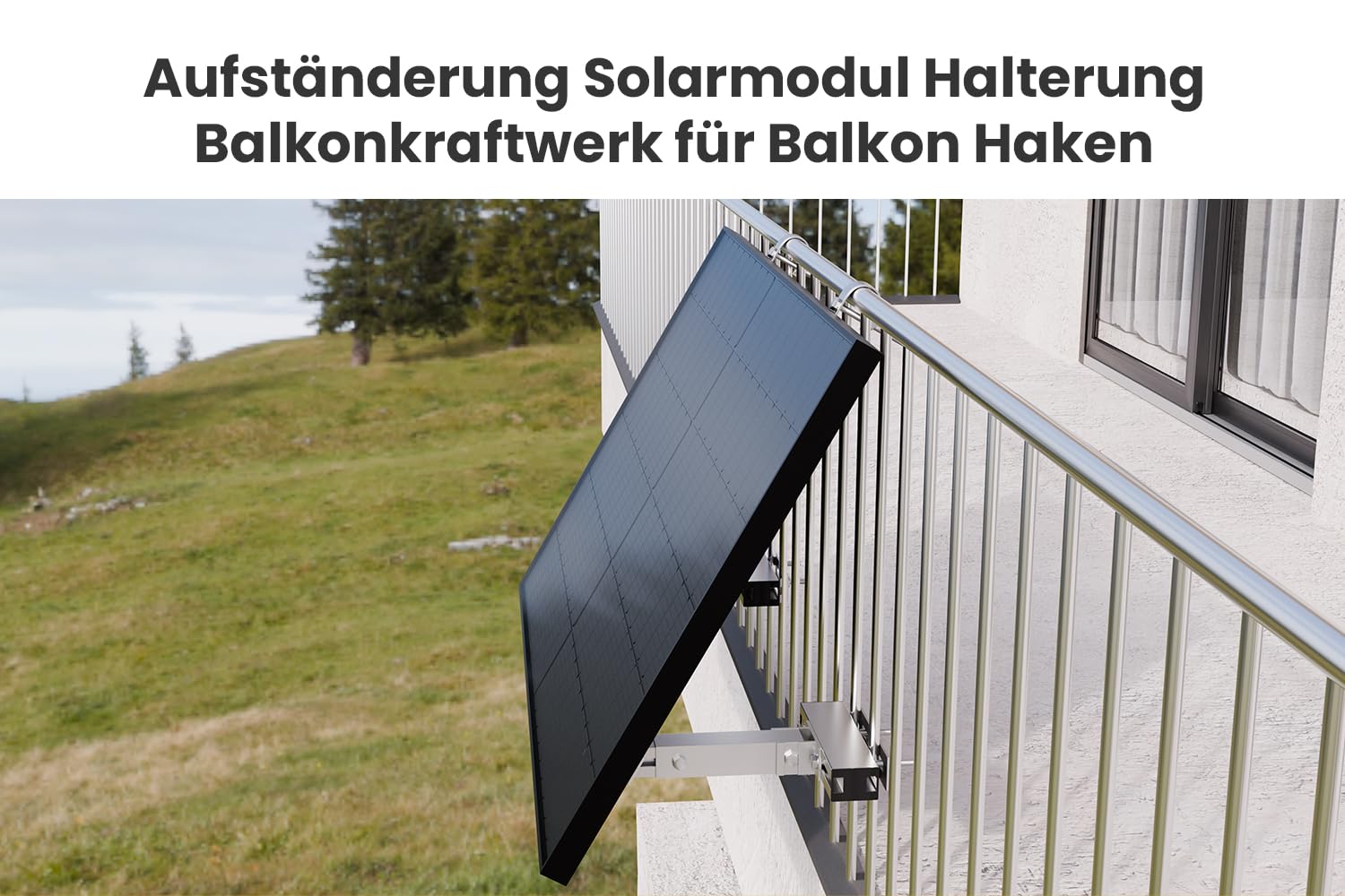 Powerness® Solarmodul Halterung für Balkonkraftwerk, Verstellbare PV-Montagehalterung mit 0–30° Neigungswinkel, Wetterfest, Balkon Haken in Silber, 2 Sets für 2 Solarmodule (0% MwSt)