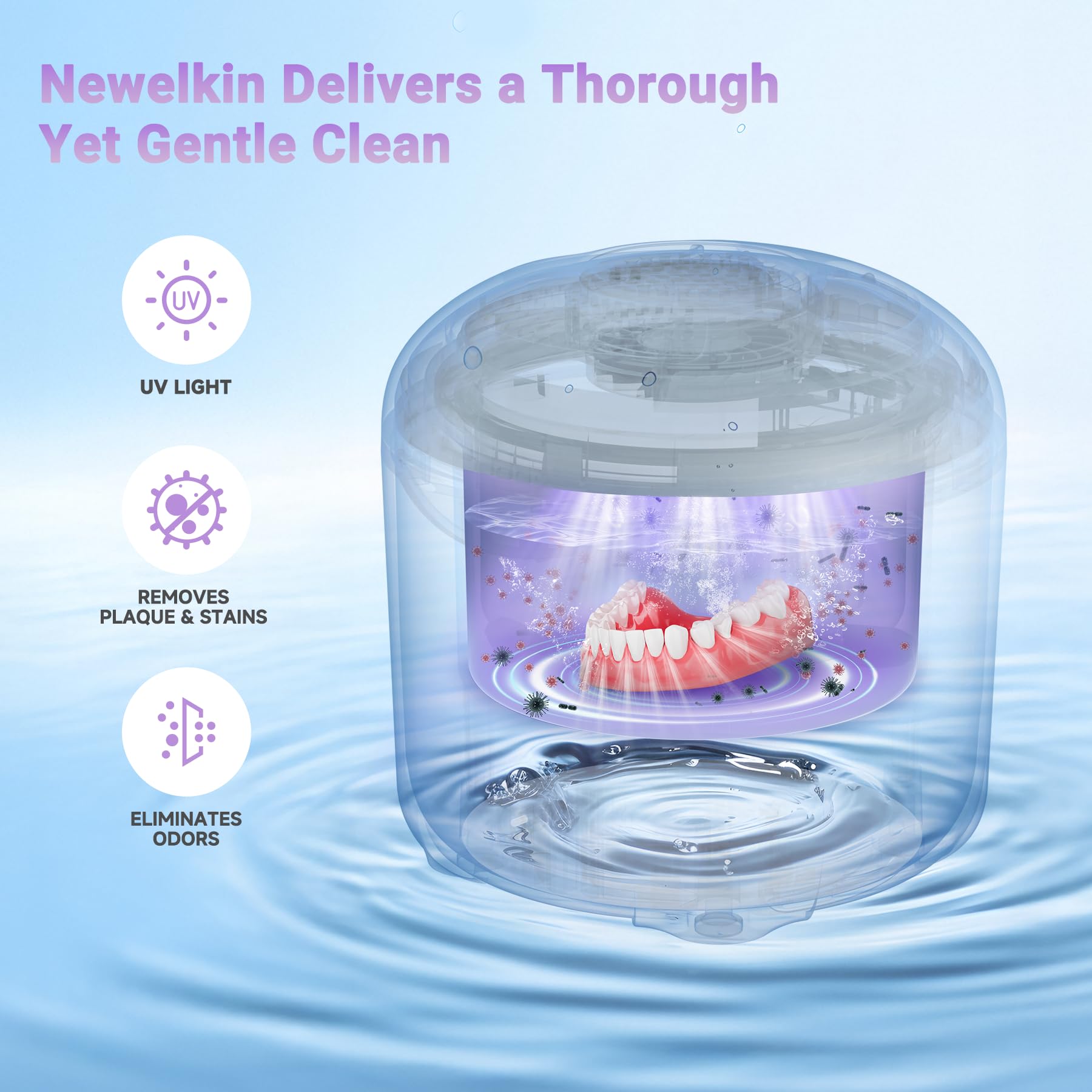 Ultrasonic Retainer Cleaner 25W Portable Ultrasonic Denture Cleaner Multi-Mode 45KHz with Drying and Removable Inner for Dental Trays, Braces, Jewelry, Toothbrushes, Mouth Guards, Aligners,Ring White - 3