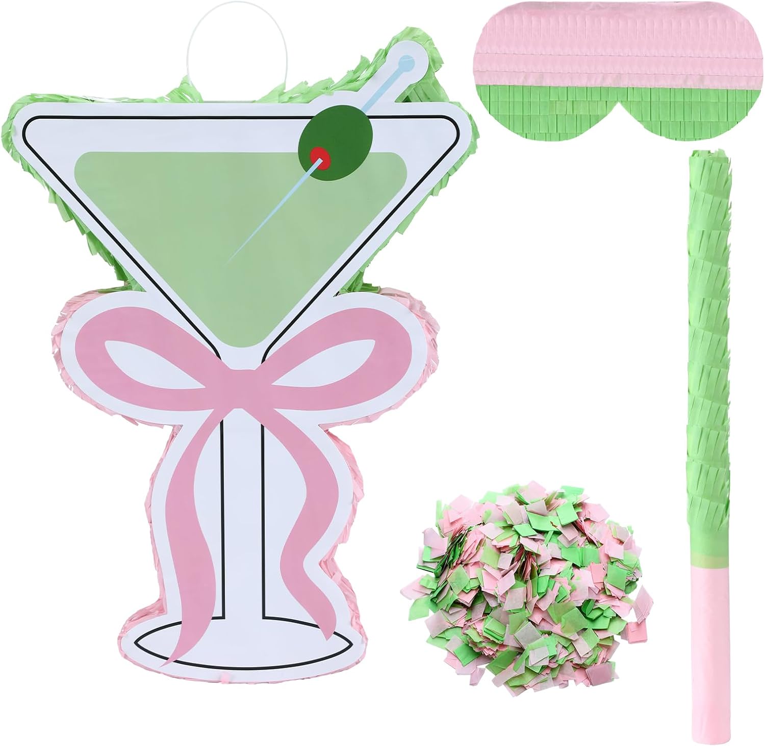 Tenceur Martini Piñata Set Includes Large Wine Glass Piñata Blindfold Stick and Confetti Summer Birthday Party Decorations