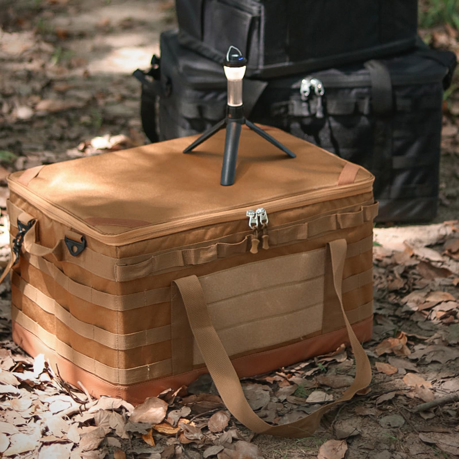 45L Outdoor-Camping-Reisetasche mit Großem Fassungsvermögen, Faltbare Taktische Tragetasche für Gartengeräte, Picknick, Garage, Kofferraum-Organizer, mit Utility-Tasche, Khaki,