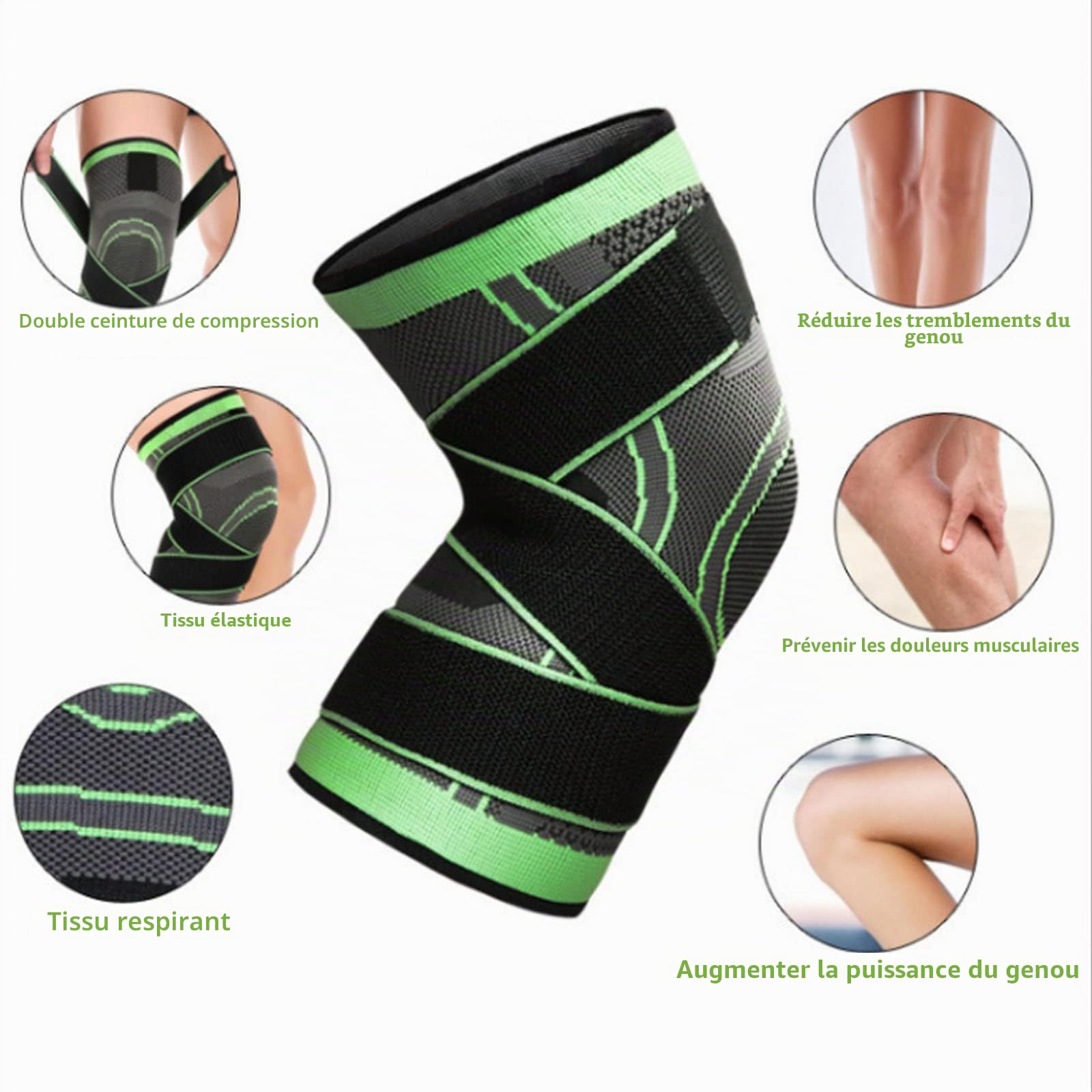 DKDDSSS 2 pièces Genouillère Sport, Genouillère Rotulienne et Ligamentaire, Genouillère De Compression pour Déchirure du Ménisque, Genouillère Arthrose Genou, Unisexe, L