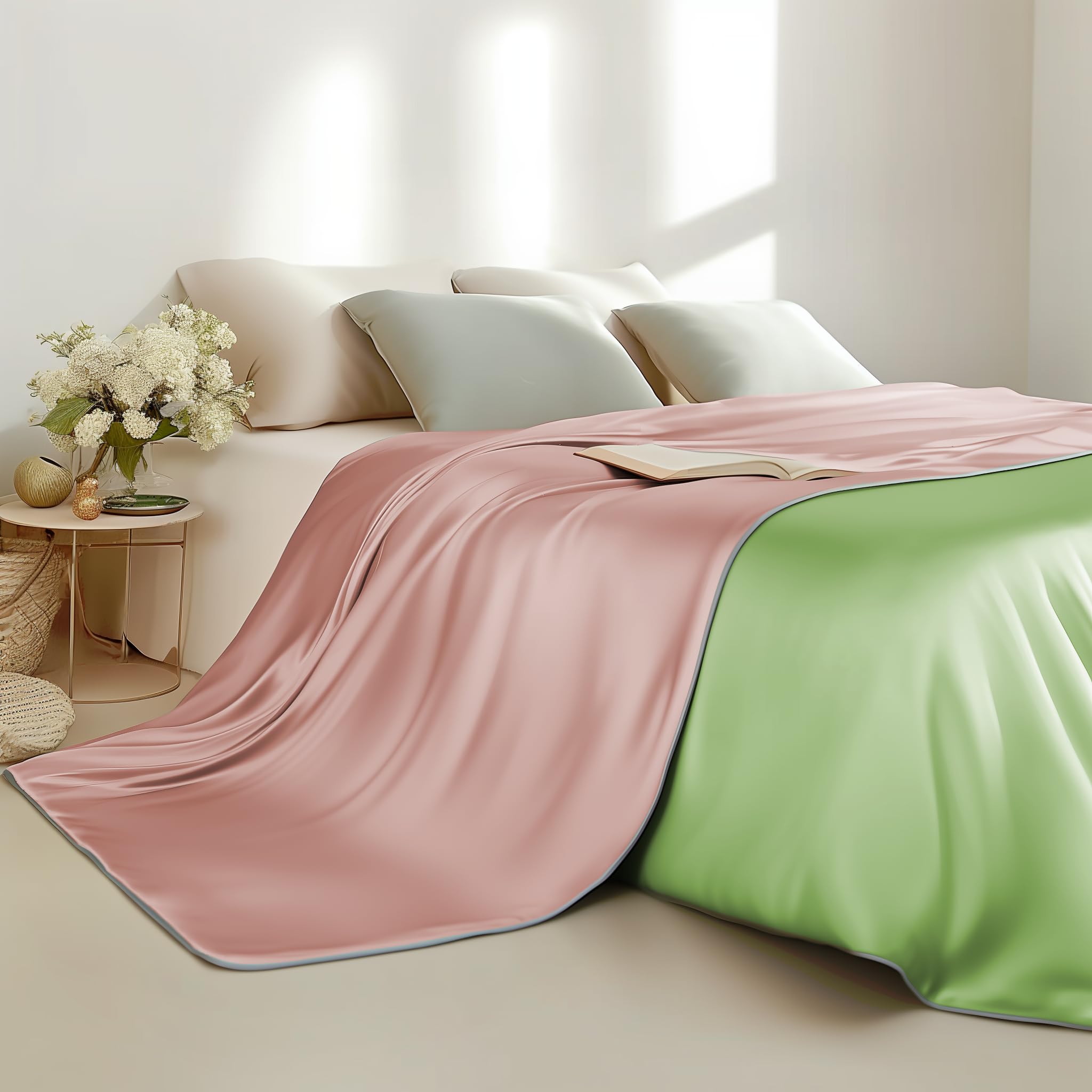 SLARY Sheal Cooling Comforter Queen Size 80'' x 90'', Q-Max Rating of >0.4, Double-Sided Cool Tech Comforter & Colors, All-Season Lightweight Blanket