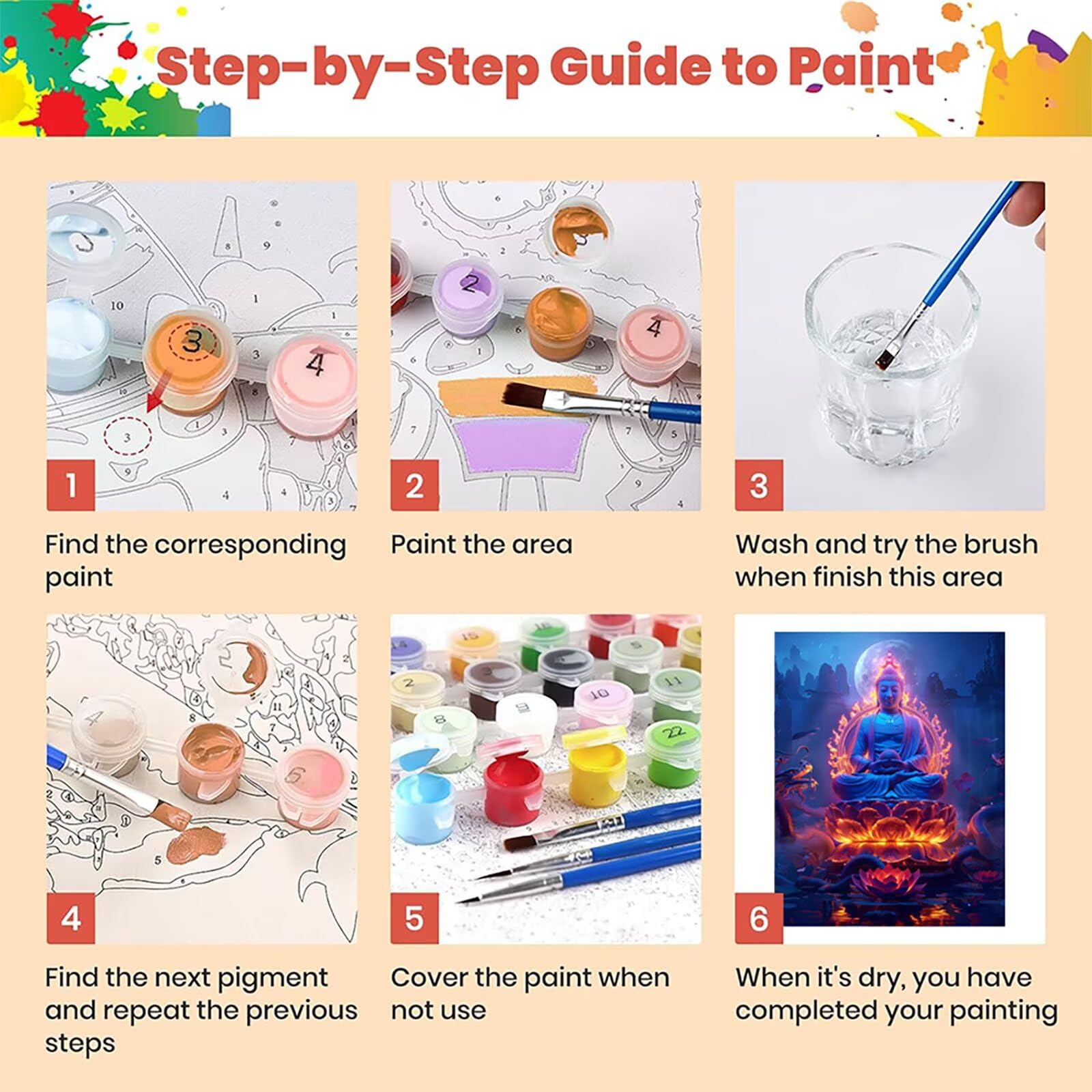 Zen Malowanie według numerów dla dorosłych z ramą, malowanie po numerach płomień, DIY Rękodzieło dla dorosłych, Paint by Numbers Adult Kit z farbami akrylowymi i pędzlami, dekoracja domu prezent