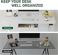 Vista 4 de FEZIBO Escritorio eléctrico de altura ajustable con cajón, tablero de 63 x 24 pulgadas, marco blanco/parte superior blanca Negro