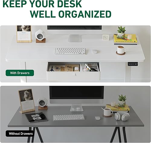 Miniatura 4 de FEZIBO Escritorio eléctrico de altura ajustable con cajón tablero de 63 x 24 pulgadas marco blancoparte superior blanca