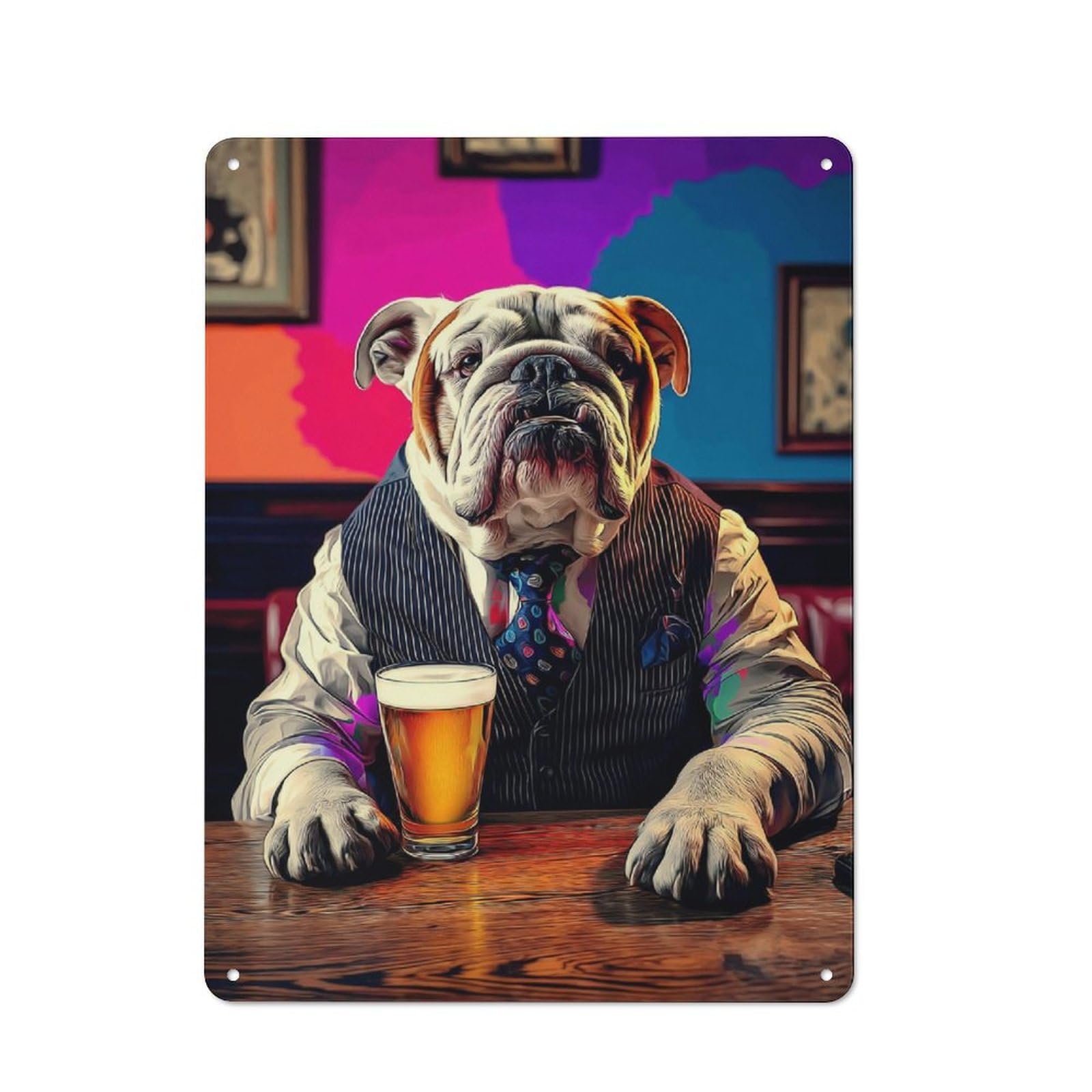 Junmoney Chill Bulldog With Beer Metal Plaque 40X30cm With For Garage Wall, Retro Decor, Housewarming Present For People Styling Garage