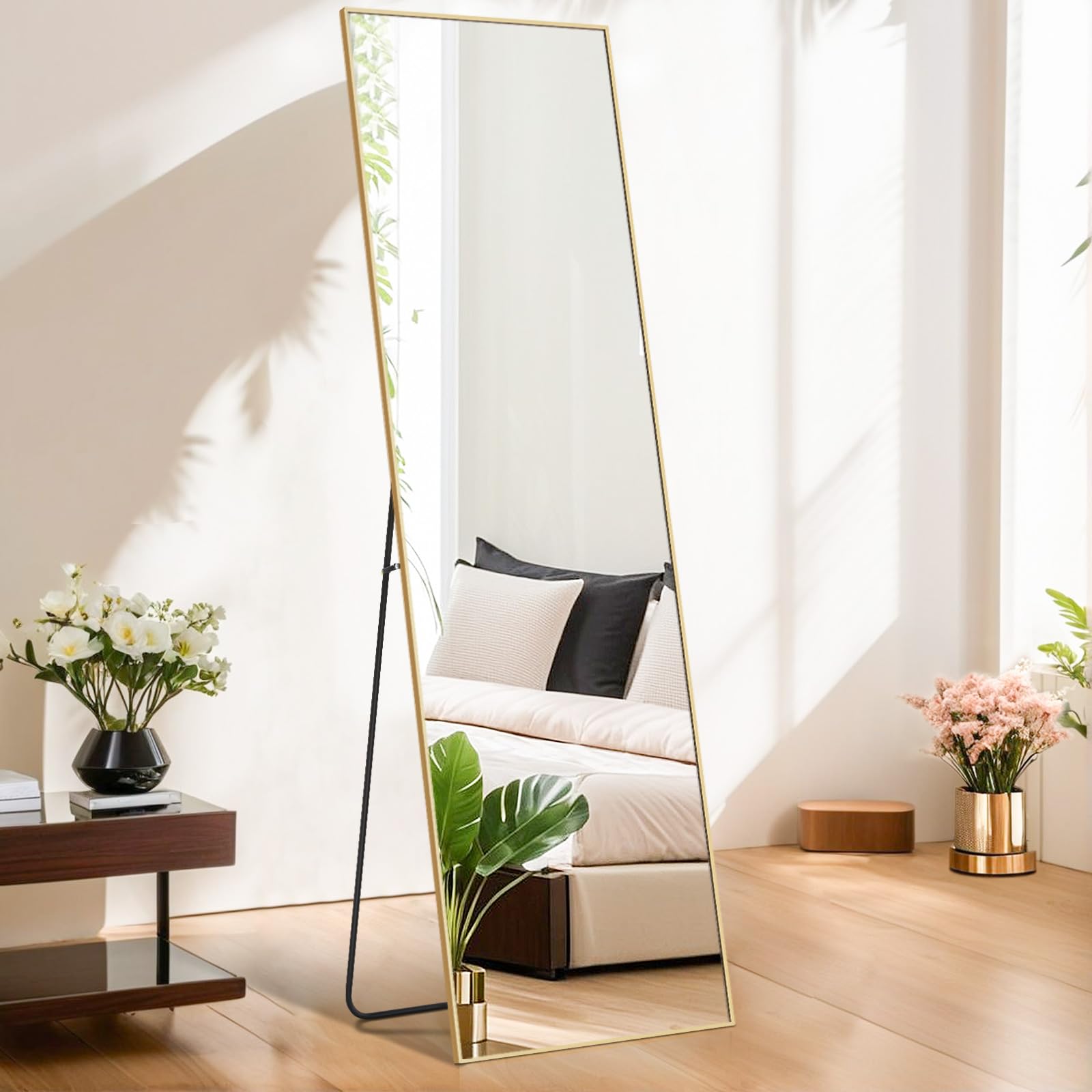 IULULU Full Length Mirror, 64"x21" Rectangle Full Body Floor Mirror Standing Hanging or Leaning Against Wall, Tall Wall Mirror with Stand Aluminum Alloy Thin Frame for Bedroom Cloakroom