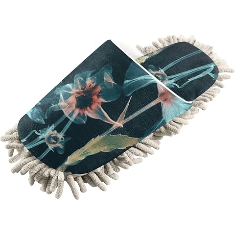ZENWAWA Mop Slippers for Floor Cleaning (Artwork Flowers), Dust Mopping Shoes Indoor for Women Men
