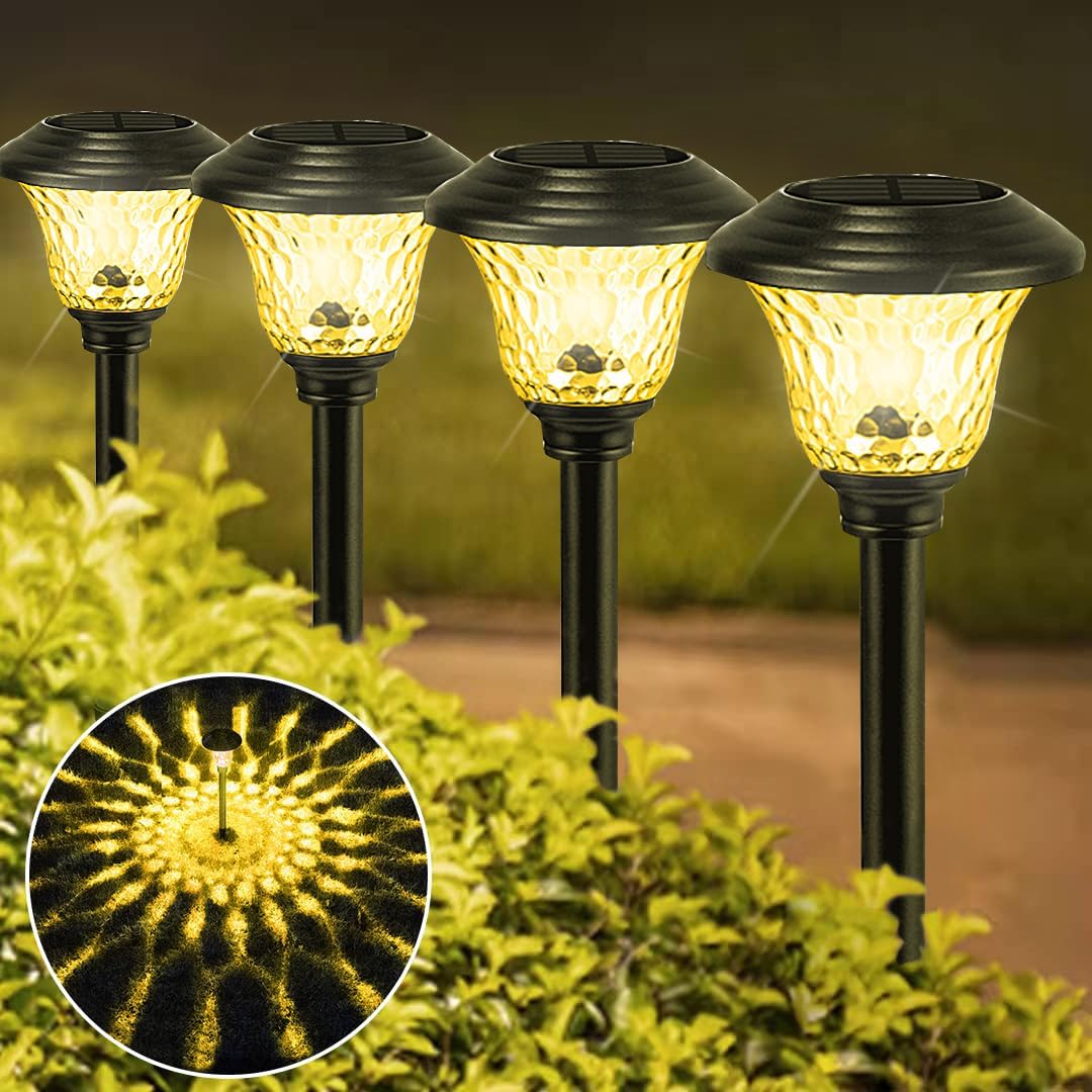 Paquete de 8 luces solares de camino para jardín al aire libre, cambio de color, blanco cálido, blanco brillante, IP65, impermeable, acero inoxidable, decorativo, paisaje, camino, patio, luces