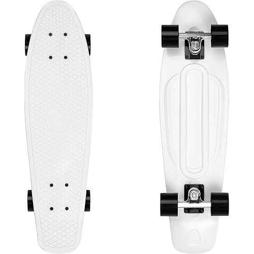 Retrospec Quip Mini Cruiser Skateboard 22.5" and 27" Classic Retro Plastic Cruiser Complete Skateboard with ABEC 7 Bearings and PU Wheels Compact Board with Grippy, Molded Waffle Deck