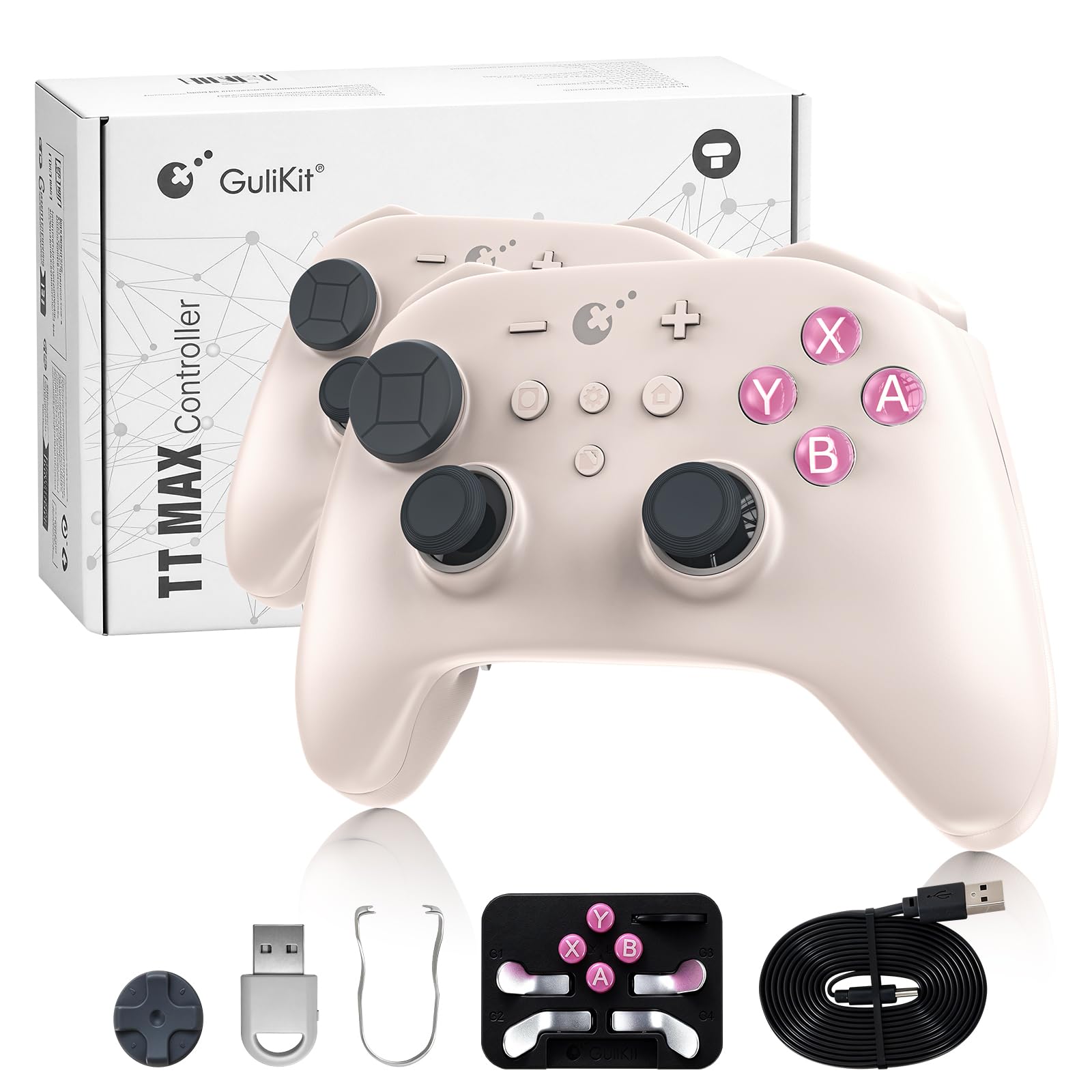 GuliKit TT PRO Manette Sans Fil pour PC, Android, iOS, Switch 1/2, joystick TMR, avec Batterie 950 mAh, Fonction de Réveil et 4 Boutons Métalliques Amovibles à l'arrière, Rétro