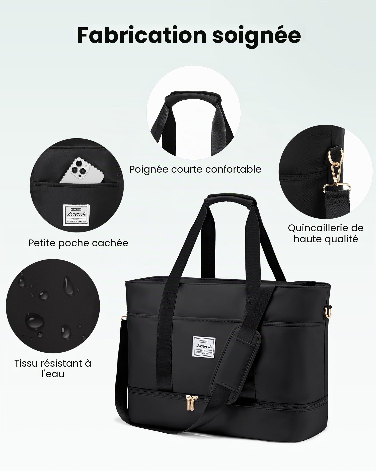 LOVEVOOK Sac de Voyage Femme, Grand Sacs Weekend Bagage à Main Cabine Avion