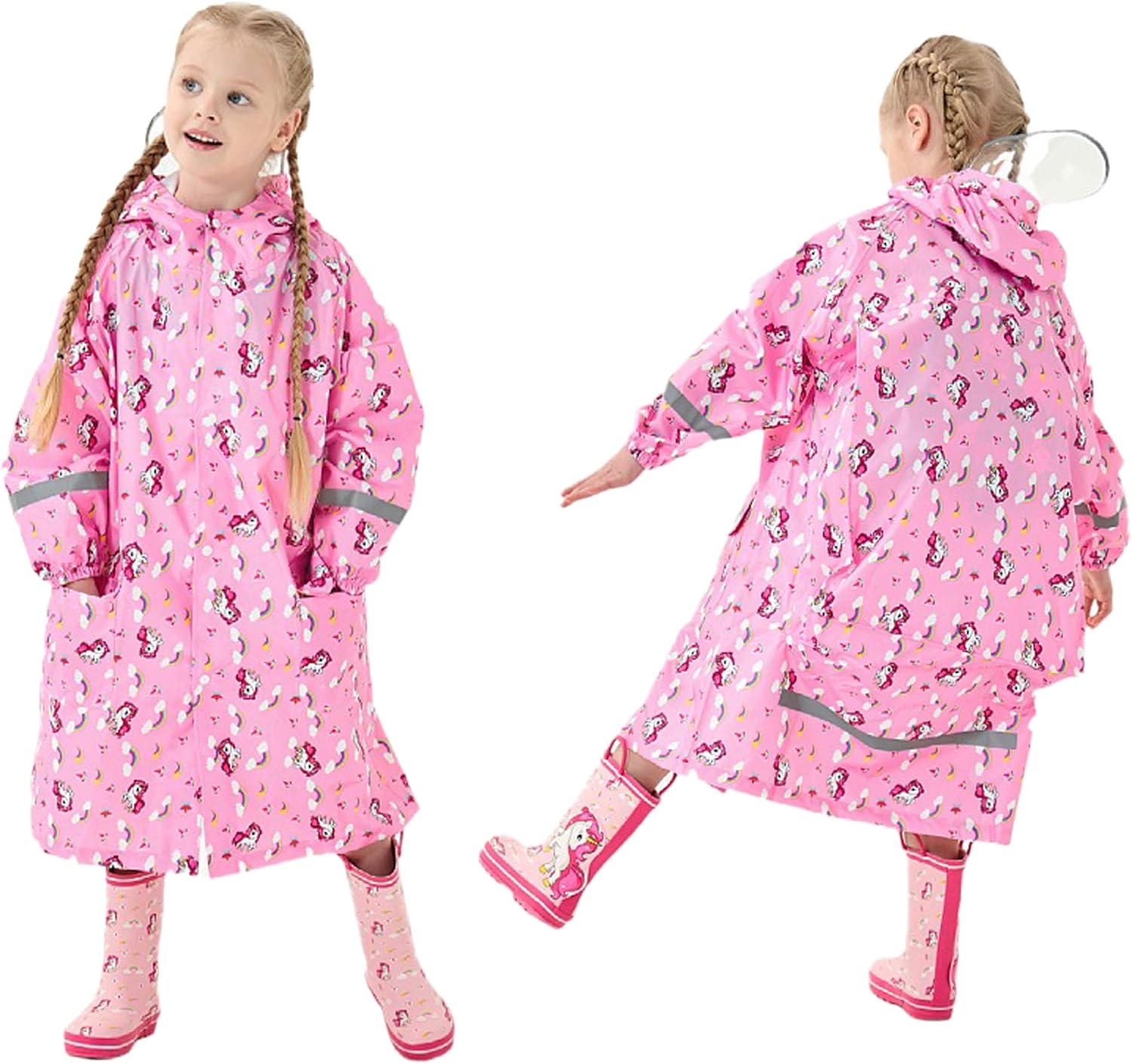 Fewlby Kids Raincoats For Girls Boys Cartoon Toddler Rain Wear Children Waterproof Raincoat Jacket Poncho 4-16 Years - Image 2