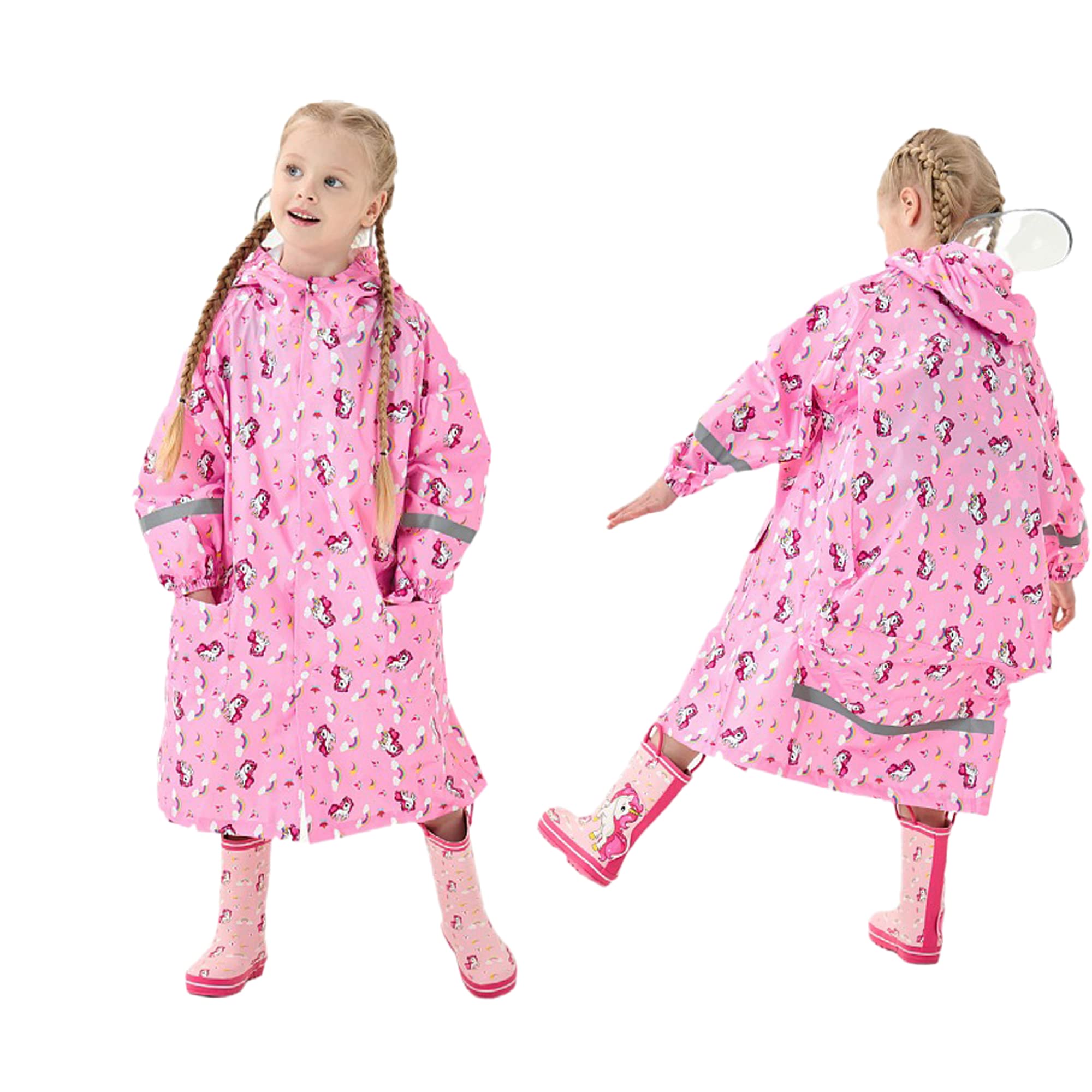 Bambini Giacche Impermeabili, Poncho da Pioggia Ragazzi Ragazze Impermeabile Cappotto di Pioggia con Cappuccio Mantella Pioggia 5-7 Anni