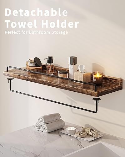 Miniatura 6 de Estantes de Baño, Juego de Estantes de Pared de 3, Estantes Flotantes, Estantes para Pared de Habitación, Decoración de Baño (Marrón Rústico, 23