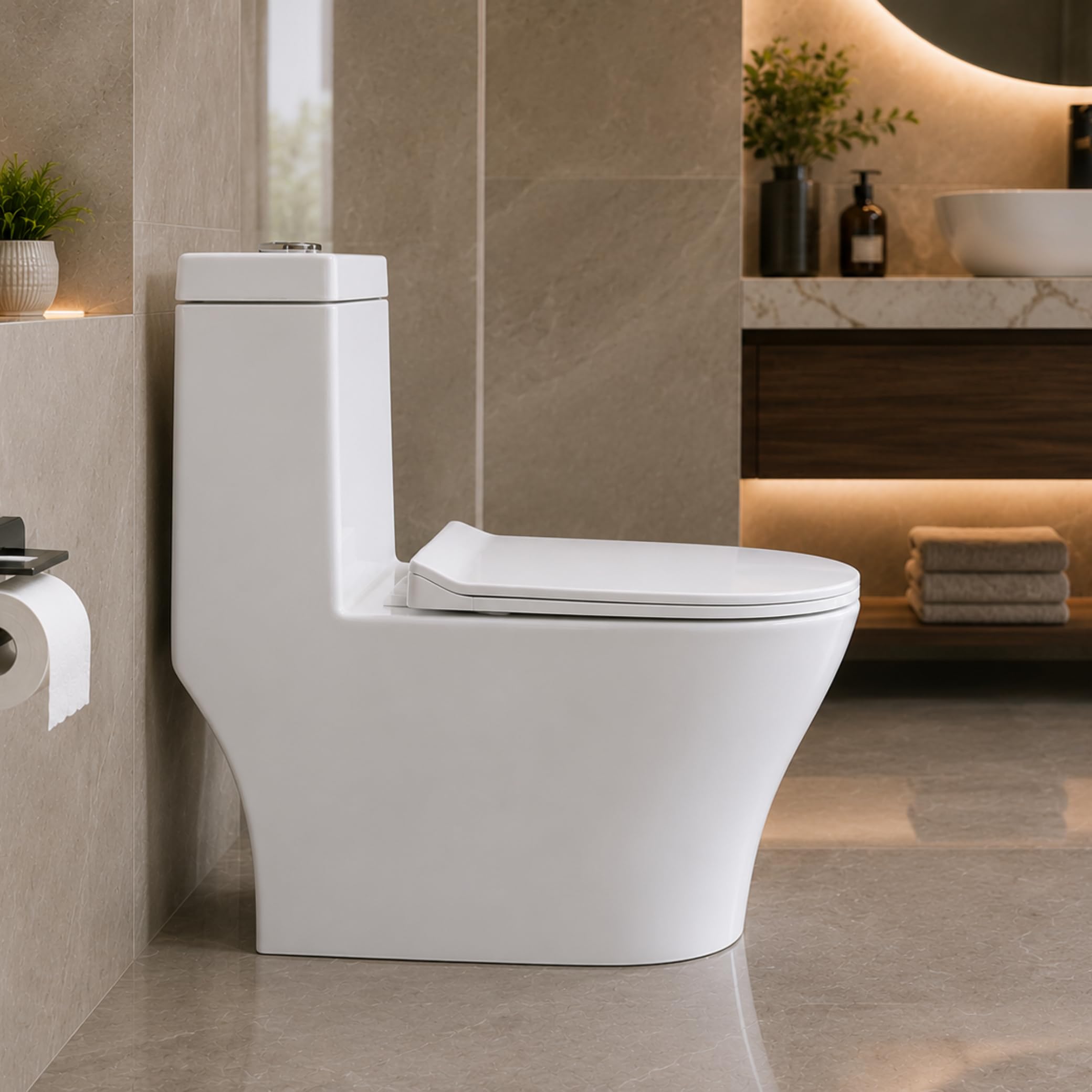 Hisre Premium Western Floor Mounted One Piece Water Closet Ceramic Western Toilet/Commode/European Commode Square With Soft Close Seat Cover For Lavatory, Toilets (Robs), photo 4 of 5