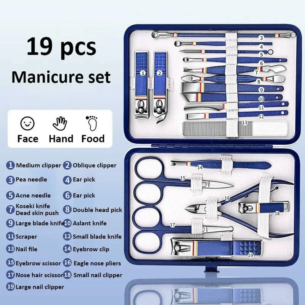 Zestaw 19 szt. /zestaw obcinaczy do paznokci ze stali nierdzewnej(Blue 19 Pcs)