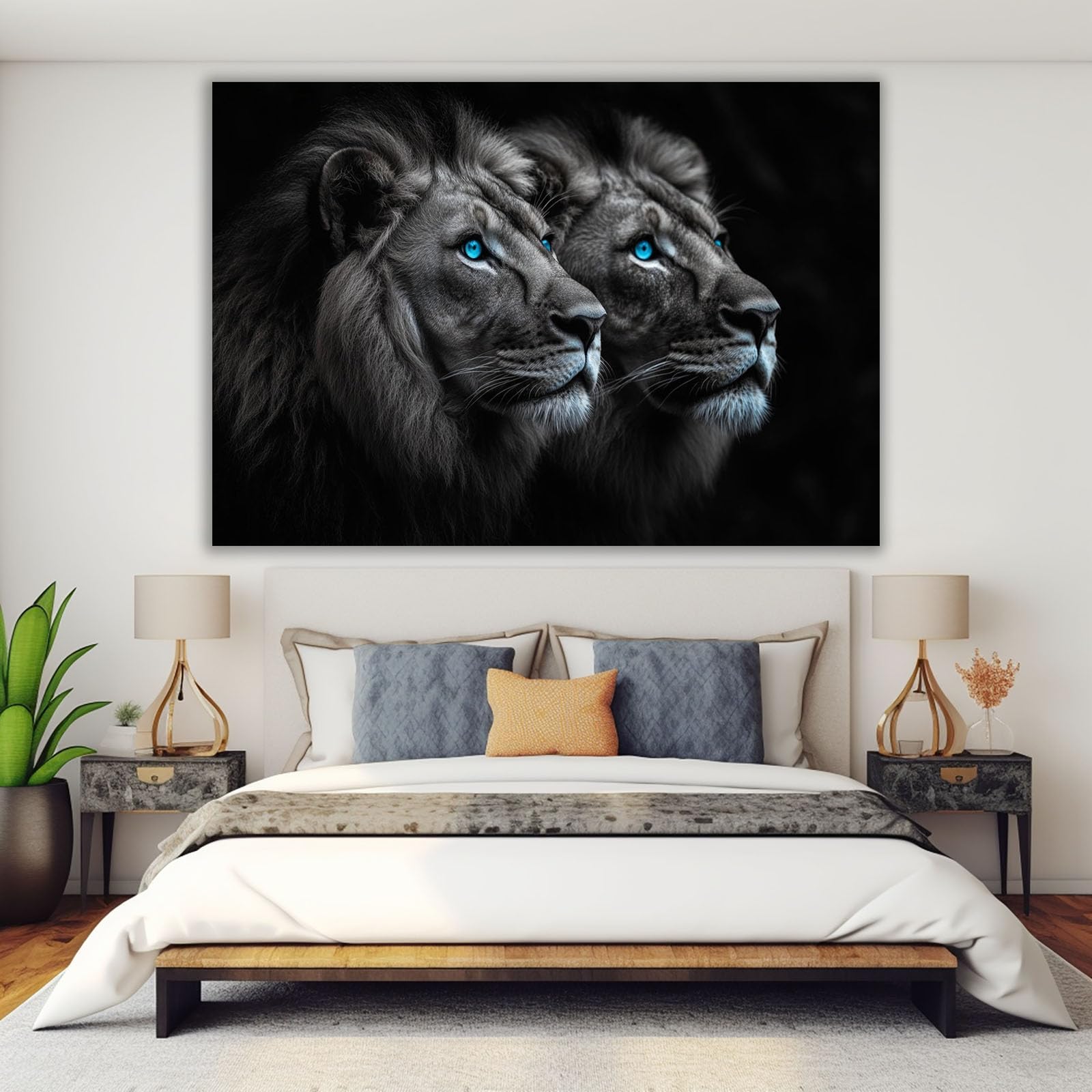 TODOAA Blanco Y Negro Abstracto Cuadros Fotos graciosas y adorables leones Decoracion Salon Modernos, Salón Comedor Oficina Pintura Lienzos decorativos Cuadros（Azul-60x90cm Sin marco
