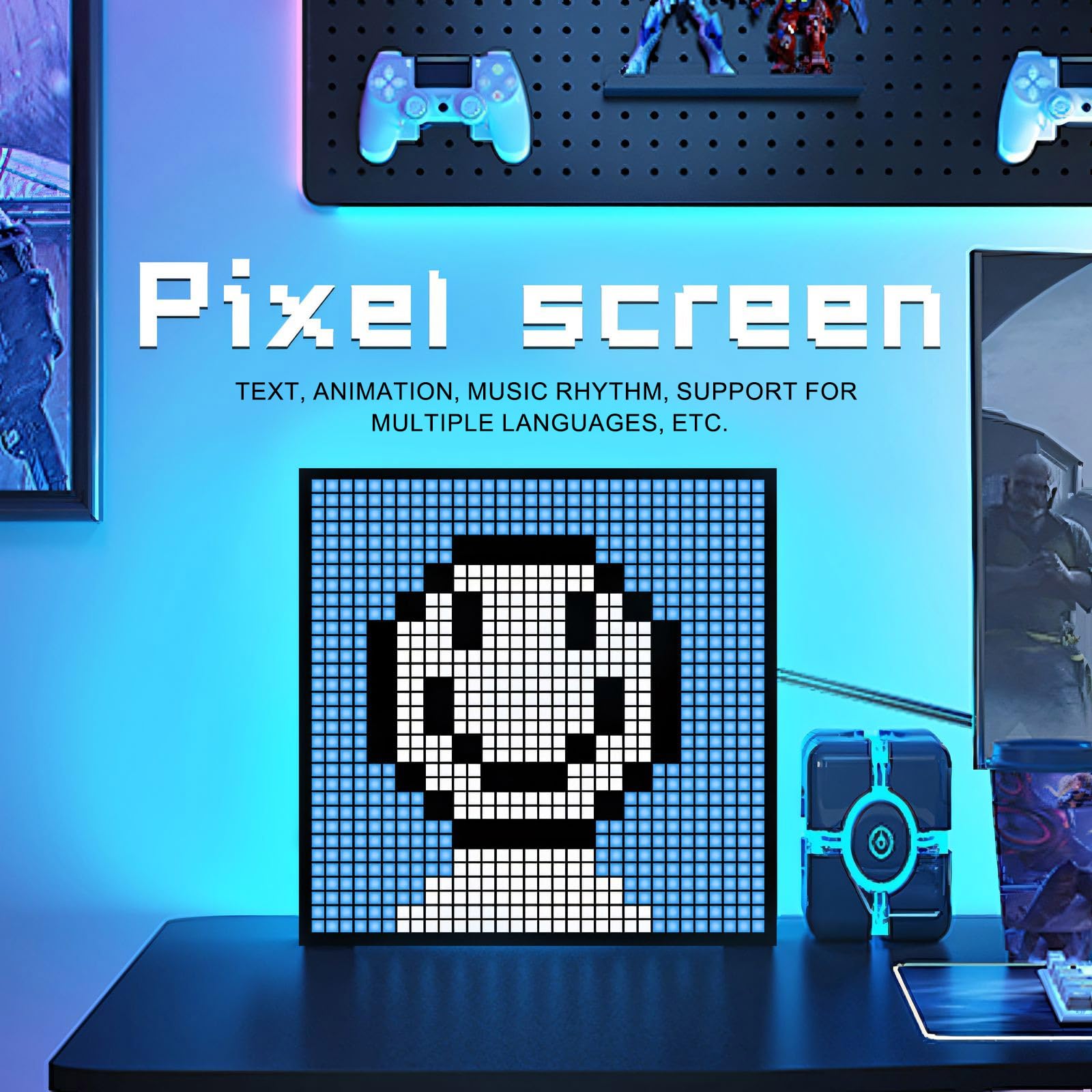 Cornice per foto digitale a LED Pixel Art, 32 x 32 RGB, pannello di visualizzazione programmabile, Bluetooth portatile intelligente e controllo tramite app, cartello LED per sveglia