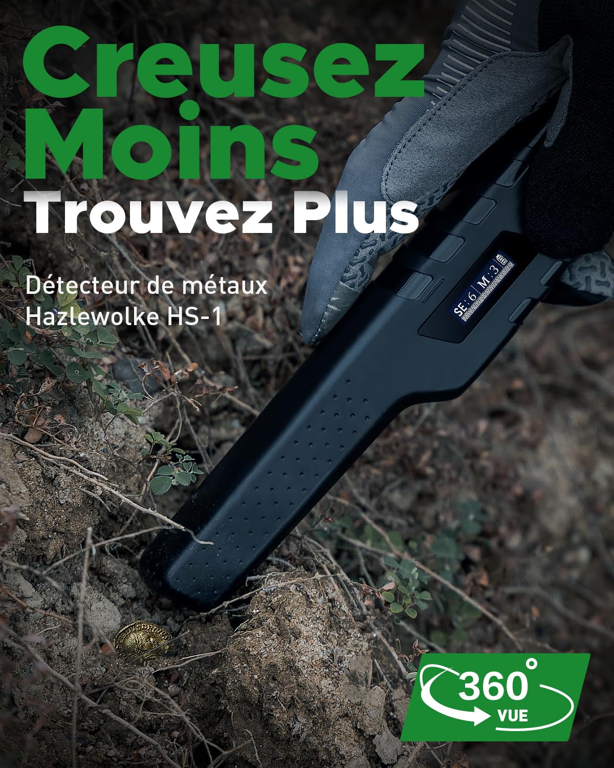 Hazlewolke Pointeur Detecteur De Métaux Rechargeable - Détection de Pointeur à Main Étanche, Suppression D'interférence en Un Clic, Superhet TEC Pointeur De Métaux Accessoires pour Adultes et Enfants