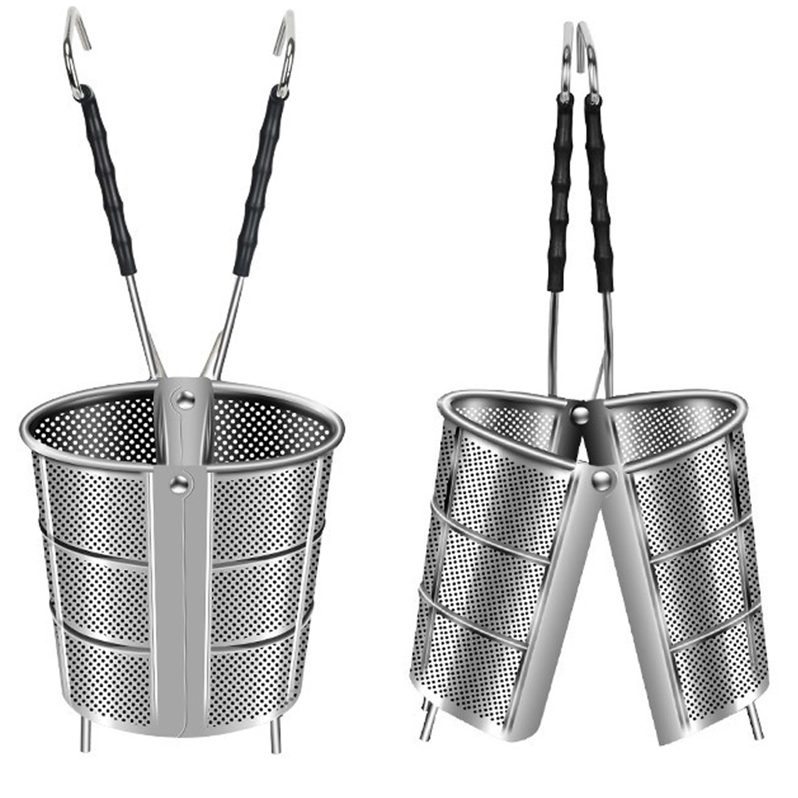 Cestello scolapasta in acciaio inox, con apertura e chiusura, per cucina, pasta, carne, verdura, inserti in rete con manico