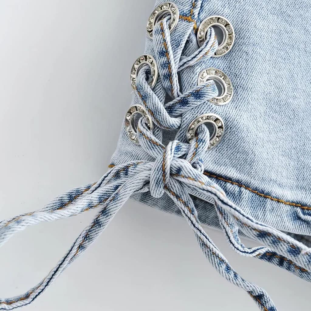 High Street Hot Girl Seksowna torba Hip Jeans Kobiece Lato Elastyczna, obcisła Cienka Boczna Pasek Gorące Spodnie Fala