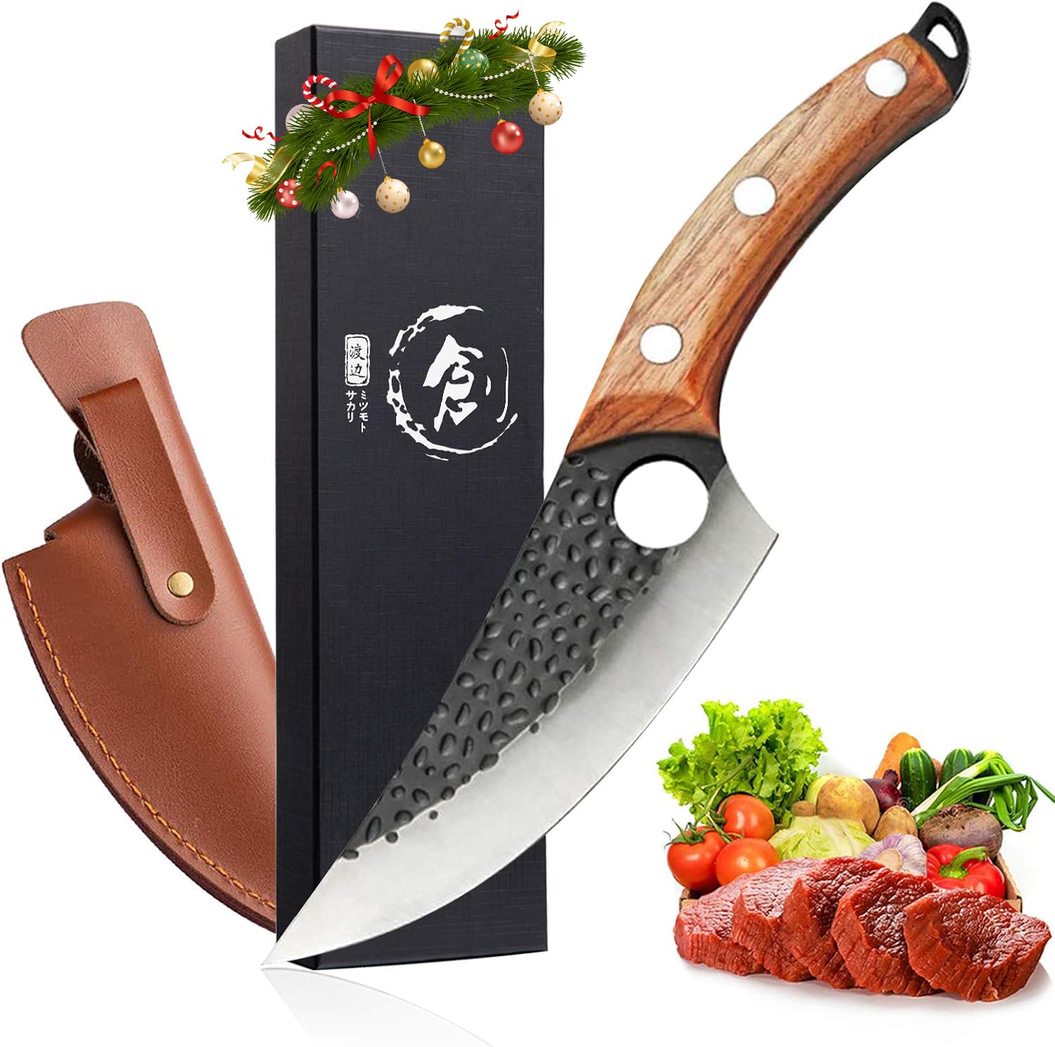 Golden Bird Viking Knife Meat Cleaver Knife - Hand Forged Boning Knife with Sheath Butcher Knives High Carbon Steel Chef Knives for Kitchen, Camping, BBQ, Men Gift for Birthday