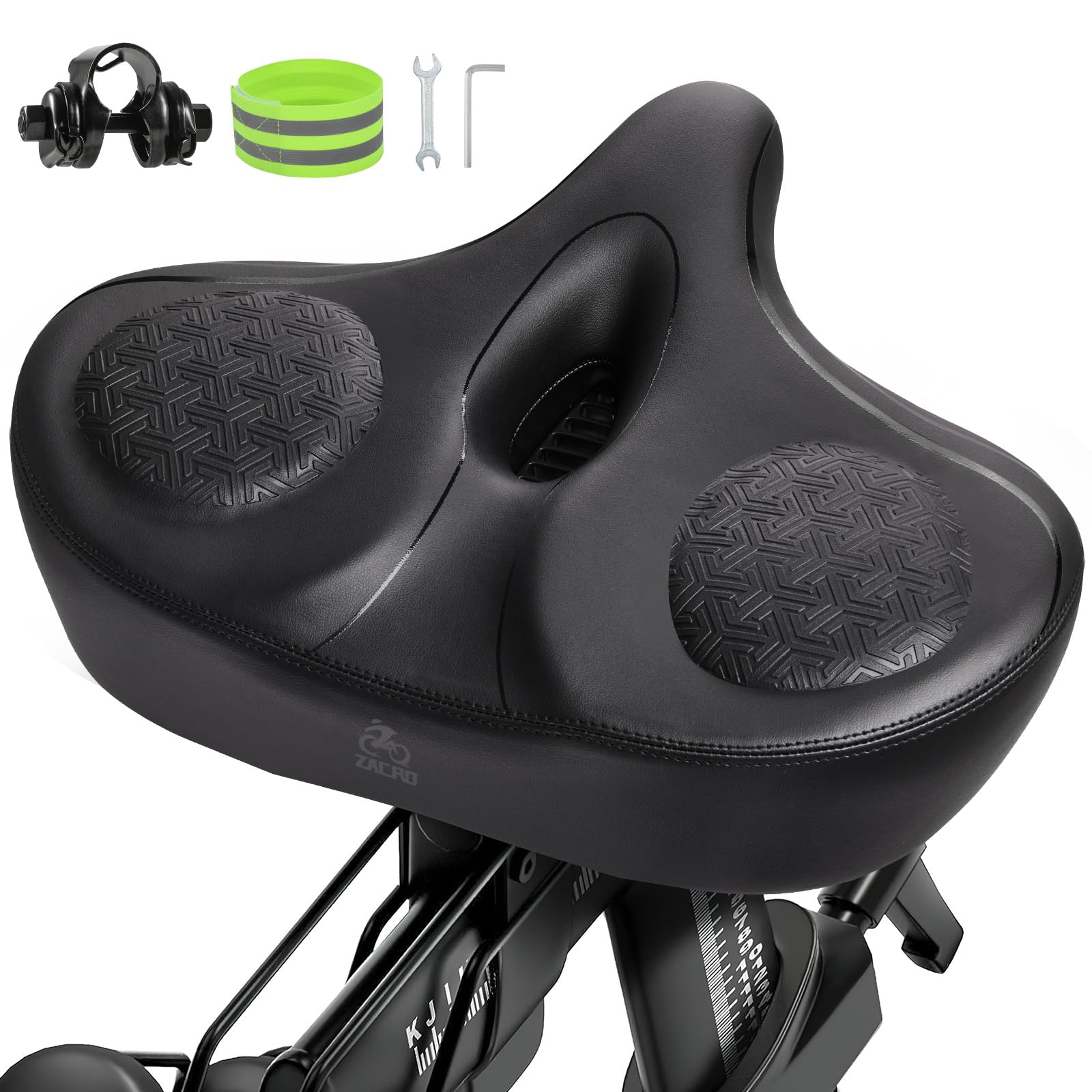 Zacro Comfort Bike Seat for Women & Men, Wide, Memory Foam Padded, Dual Shock Absorbing, Oversized Saddle Fit for Peloton, Outdoor & Indoor Cycling