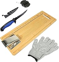 Vista 1 de Tabla de limpieza de pescado, tabla de filete de pescado con abrazadera, cuchillo de filete y guantes, tabla de medición de pesca portátil de 18