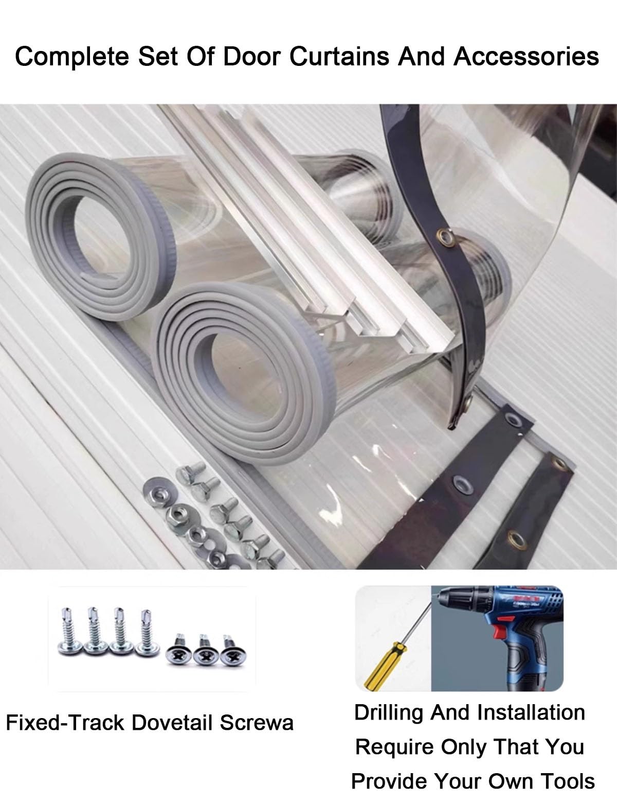 Kit Rideau à Lanières PVC, Rideaux à Lamelles Transparent Isolation Thermique Étanche Anti-Bruit Anti-Poussière, PVC Rideau de Porte Exterieur Vent pour Entrepôts Frigorifiques et Supermarchés