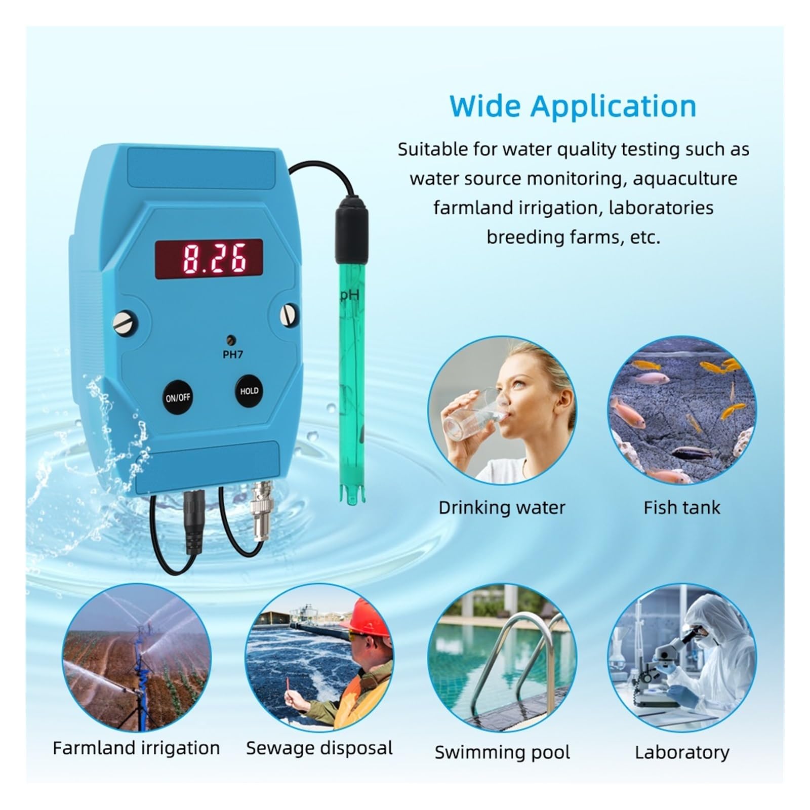 Testeur de qualité l'eau haute précision testeur PH en ligne mètre numérique for le laboratoire d'aquarium piscine Large Plage NuméRique