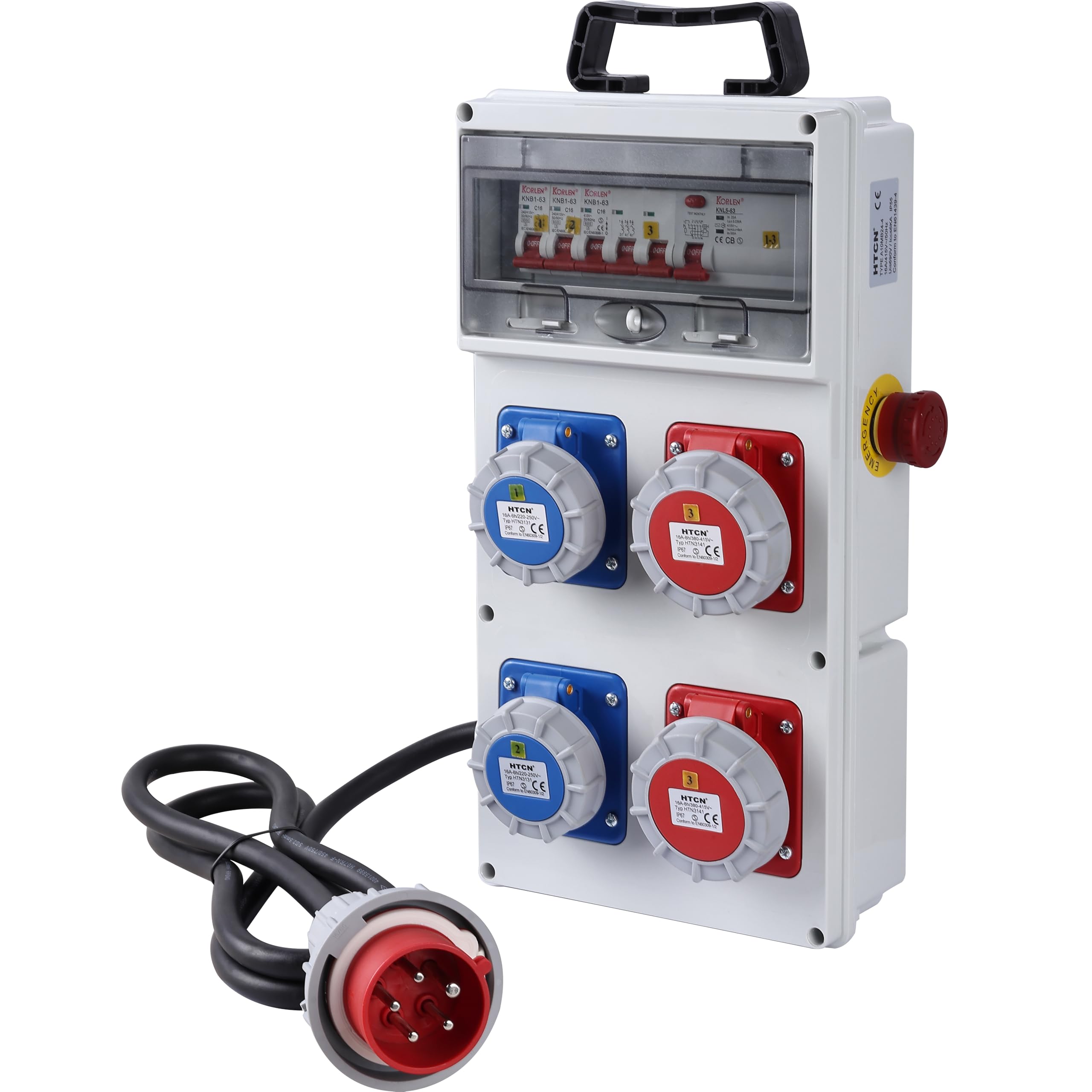 Electraline 60424 Quadro Elettrico di Distribuzione 4 Prese CEE, Spina CEE 3P+N+T, Cavo 1.7M H07RN-F 5G2.5, IP67, con interruttore differenziale RCD 30ma + Interruttori magnetotermici MCB