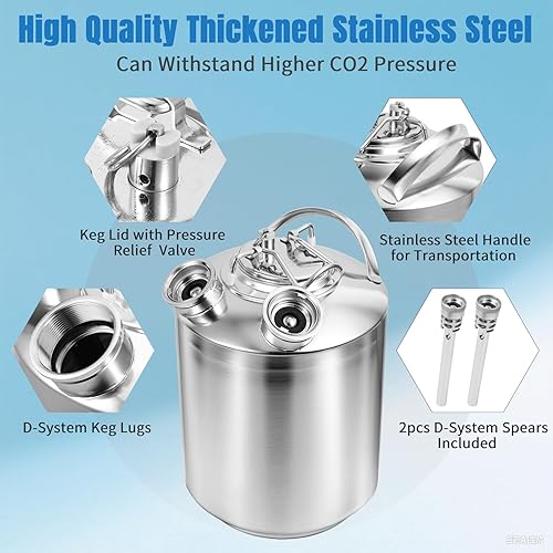 Miniatura 2 de Kit de limpieza de línea de cerveza inoxidable de 2.5 galones con lanzas 2 D para montaje de acoplador D, kit de limpieza eficiente de línea de