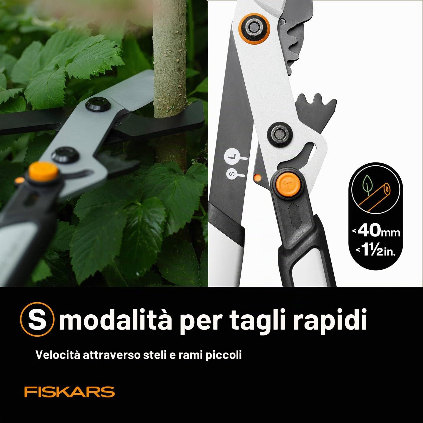 Fiskars X-series DualAction Cesoie Rami Bypass LX108 | Per Tagli Rapidi o Potenti, Lame in Acciaio, Impugnatura SoftGrip, Nero/Arancione, 1080133