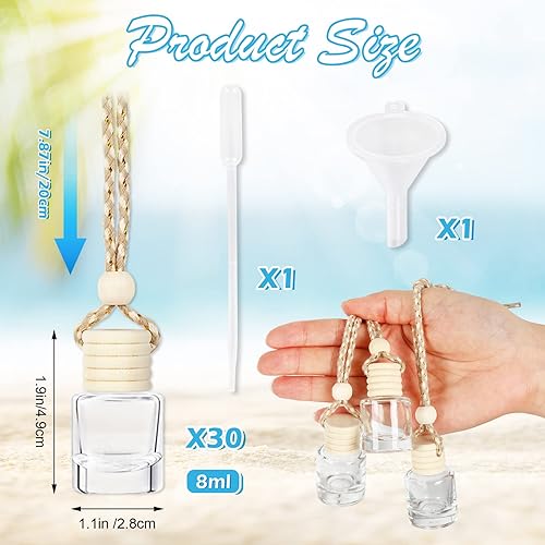 Miniatura 3 de Whaline 30 botellas de perfume de vidrio vacías con embudo para aceites esenciales, fragancia, aromaterapia, decoración interior, 0.3 onzas líquidas