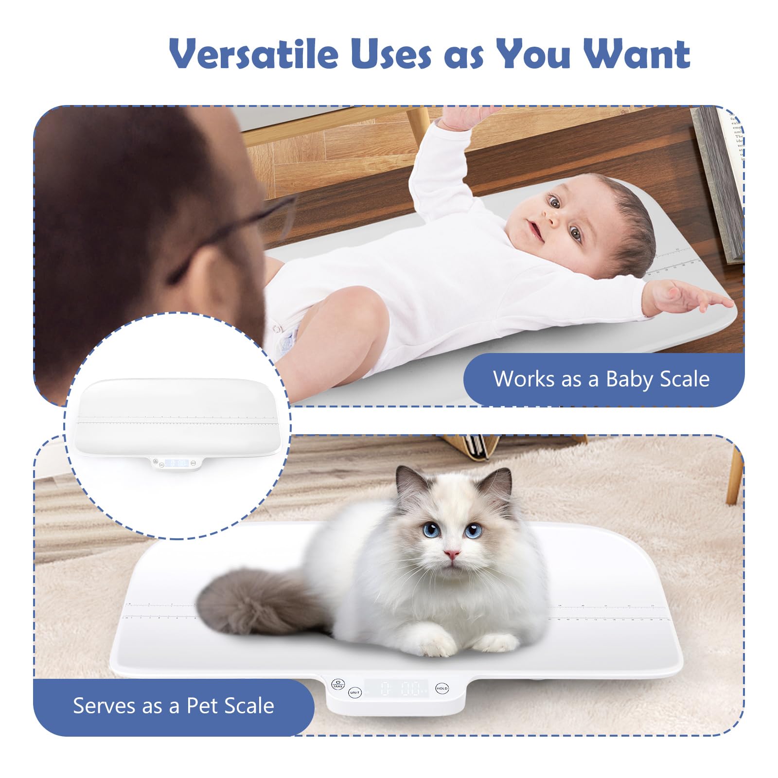 LIFEZEAL Báscula Digital para Bebés con Bluetooth, Báscula Eléctrica con Función Táctil, 2g de Precisión, Superficie Dentada, 10-30kg Báscula para Mascotas, Cocina
