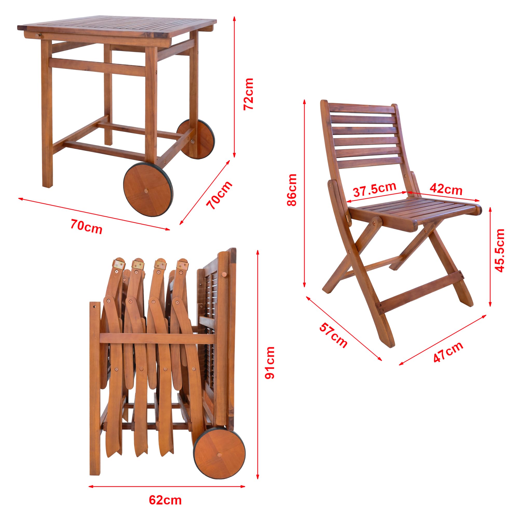 [en.casa] Set da Pranzo per Esterno in Legno di Acacia Oliato Tavolo con Piano Quadrato Ribaltabile e 4 Sedie Pieghevoli Mobili da Giardino Salvaspazio