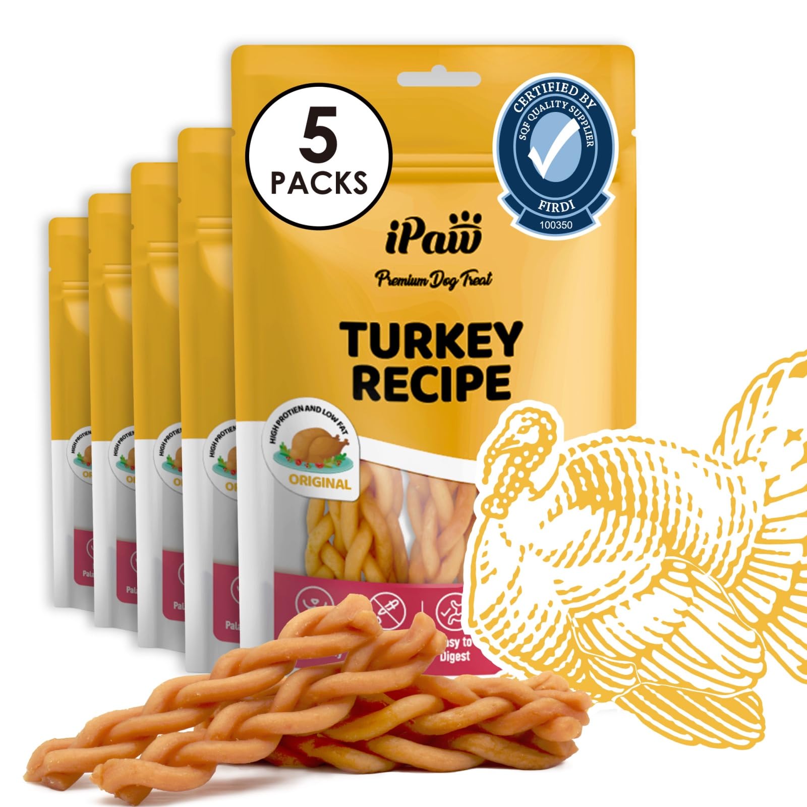 iPaw Turkey Dog Treats, SQF-Certified Production Process Dog Chew