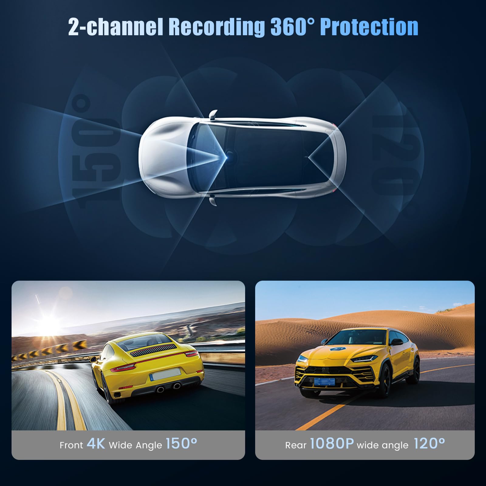 Inefala 4K Dual Dashcam mit GPS WiFi & APP 64 GB-Karte 2,4 Zoll IPS