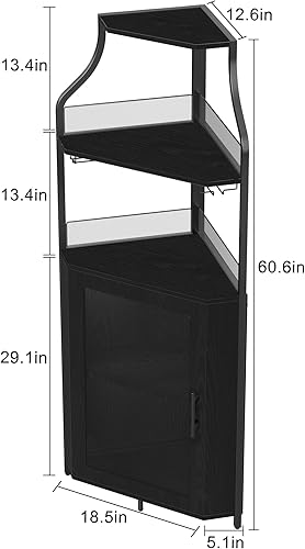 Miniatura 2 de GarveeHome - Gabinete de vino de esquina con estante de vino desmontable, gabinete de bar de esquina industrial de 5 niveles con puerta de granero y