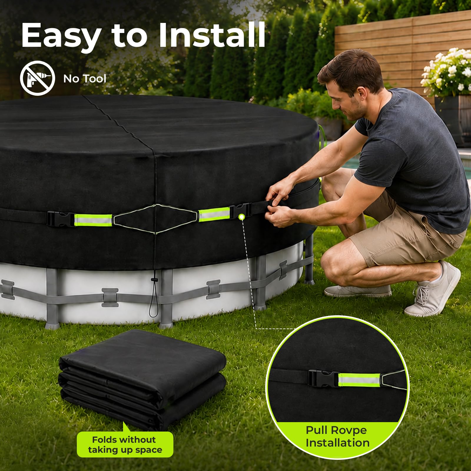 Durchmesser 366 cm Pool Abdeckung Rund, Poolabdeckung Windfest und Reißfest | 420D Oxford-Tuch mit UV-Beständigkeit Poolabdeckung Rund, Geeignet für Rundpools, Winter und Sommer