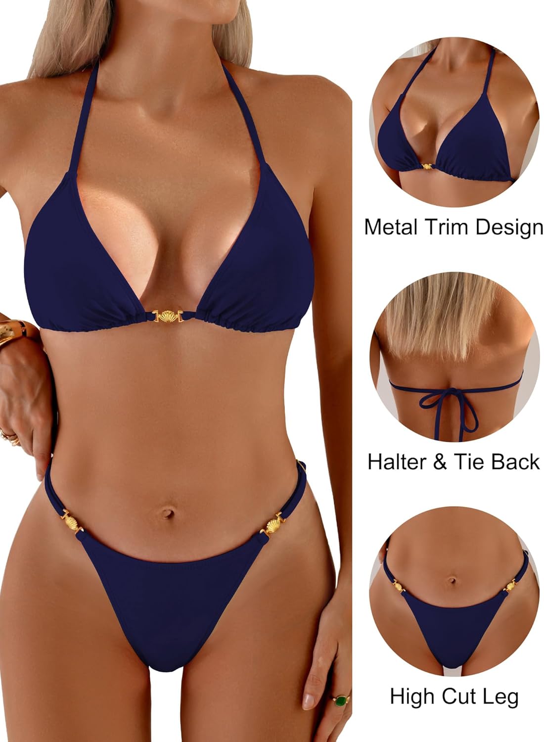 swimall Women's Thong Bikini Sets String Halter Two Piece Triangle Swimsuit Cute Brazilian Bathing Suit