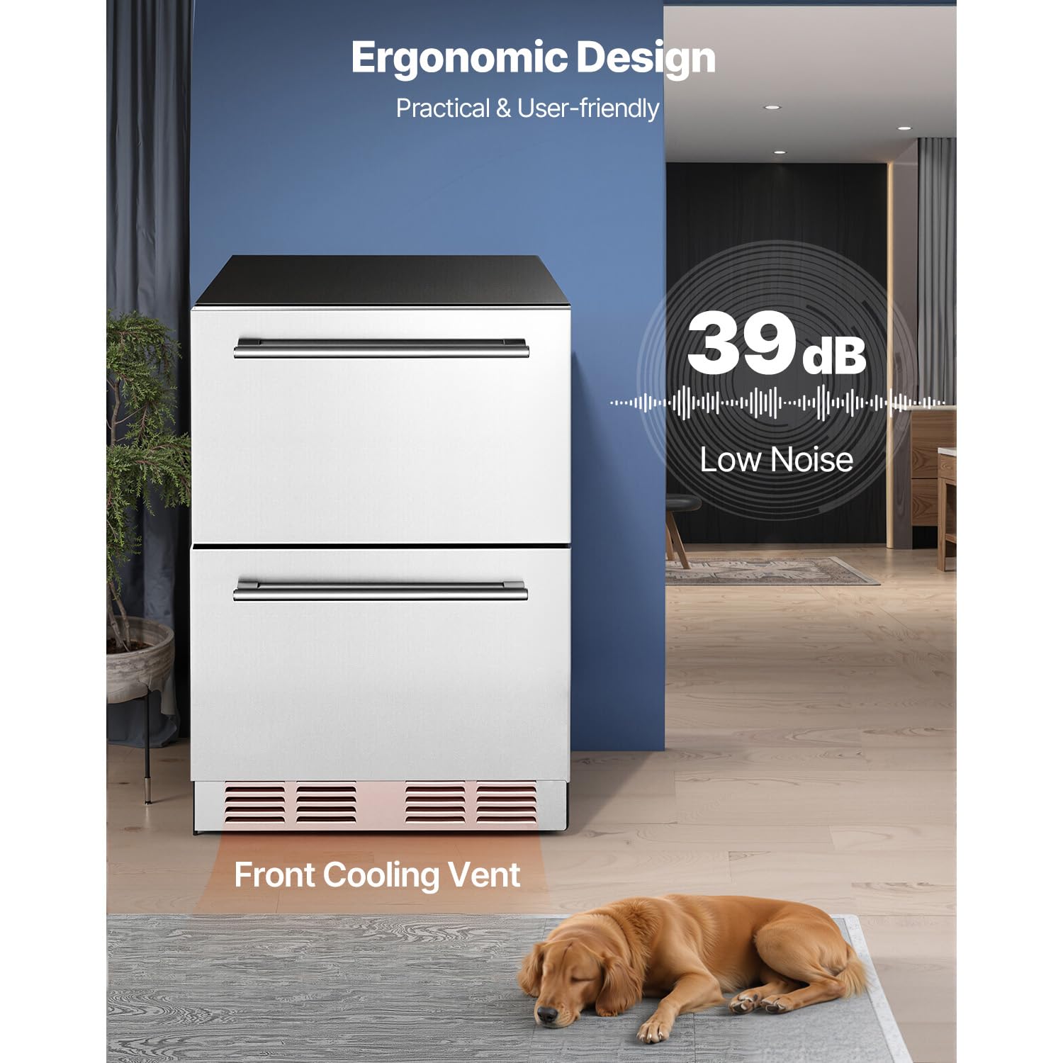 Happybuy 24-Inch Under Counter Drawer Refrigerator, Stainless Steel Dual Drawer Fridge With Temperature Control, LED Display, And Powerful Compressor For Home, Office, Or Outdoor Use on Fridge.com - View 6